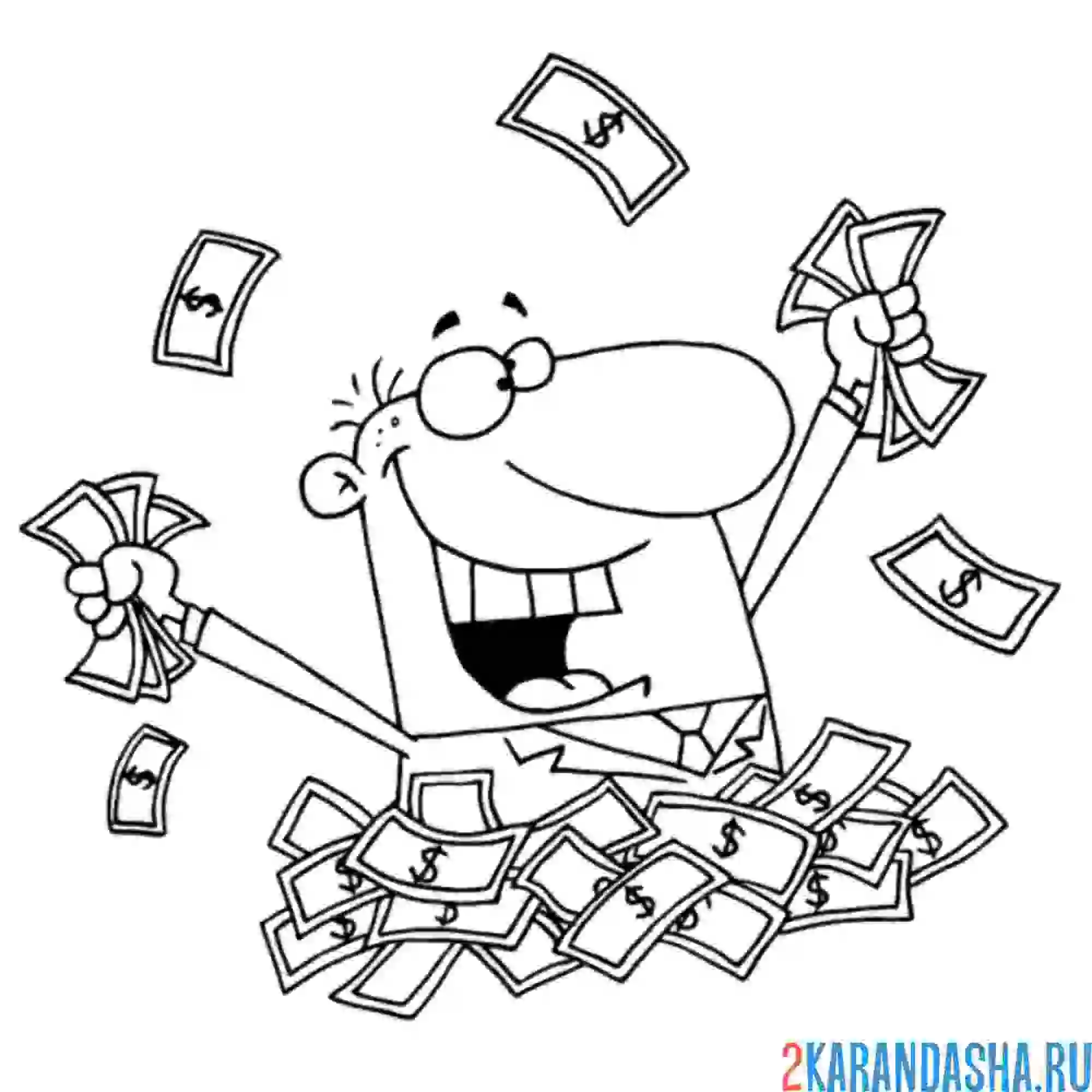 Раскраска мужчина в деньгах