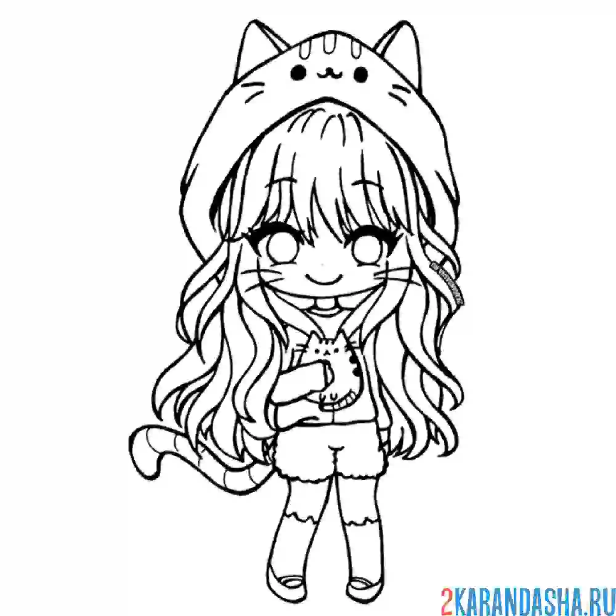 Раскраска гача лайф в капюшоне кошечка