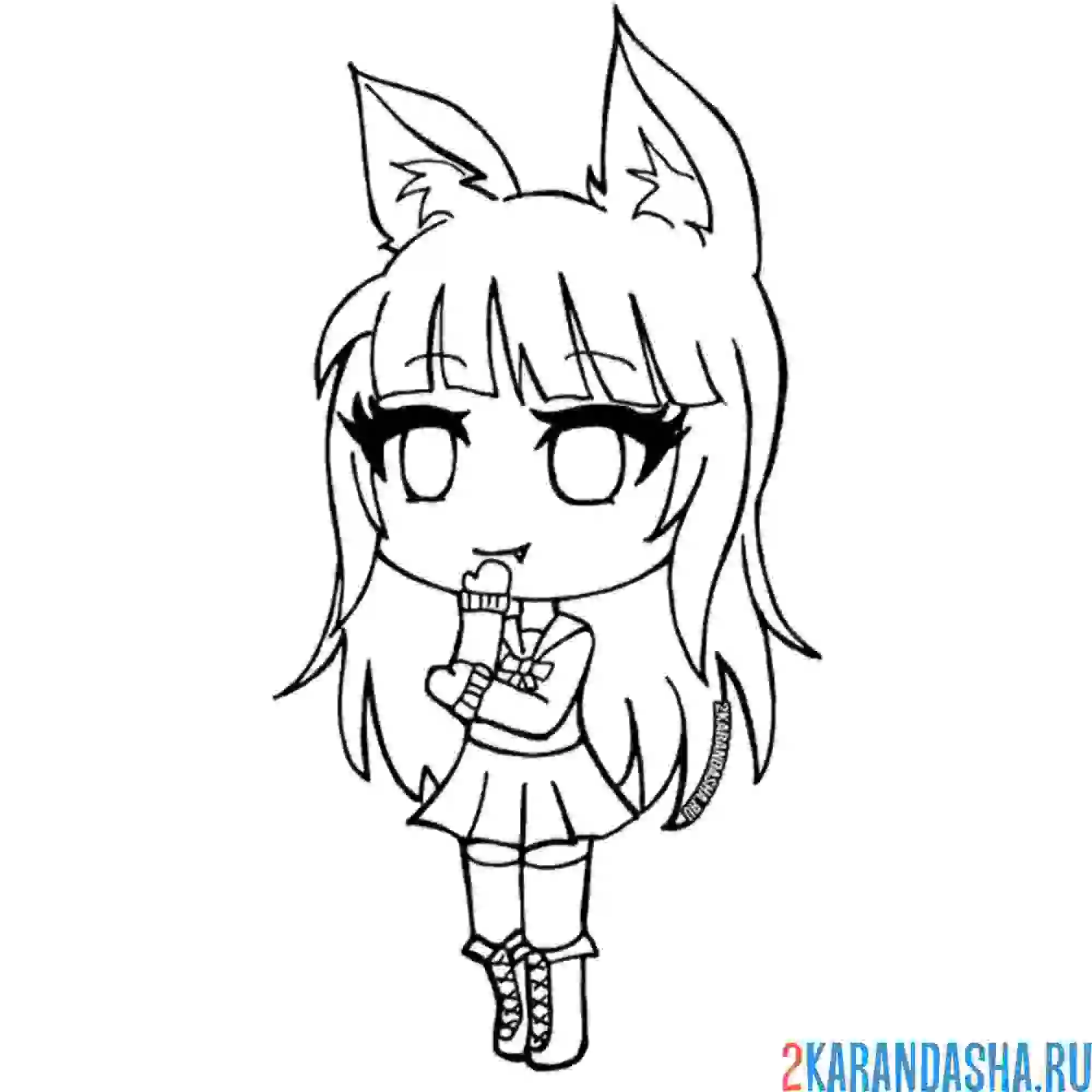 Раскраска гача лайф аниме персонаж с ушками