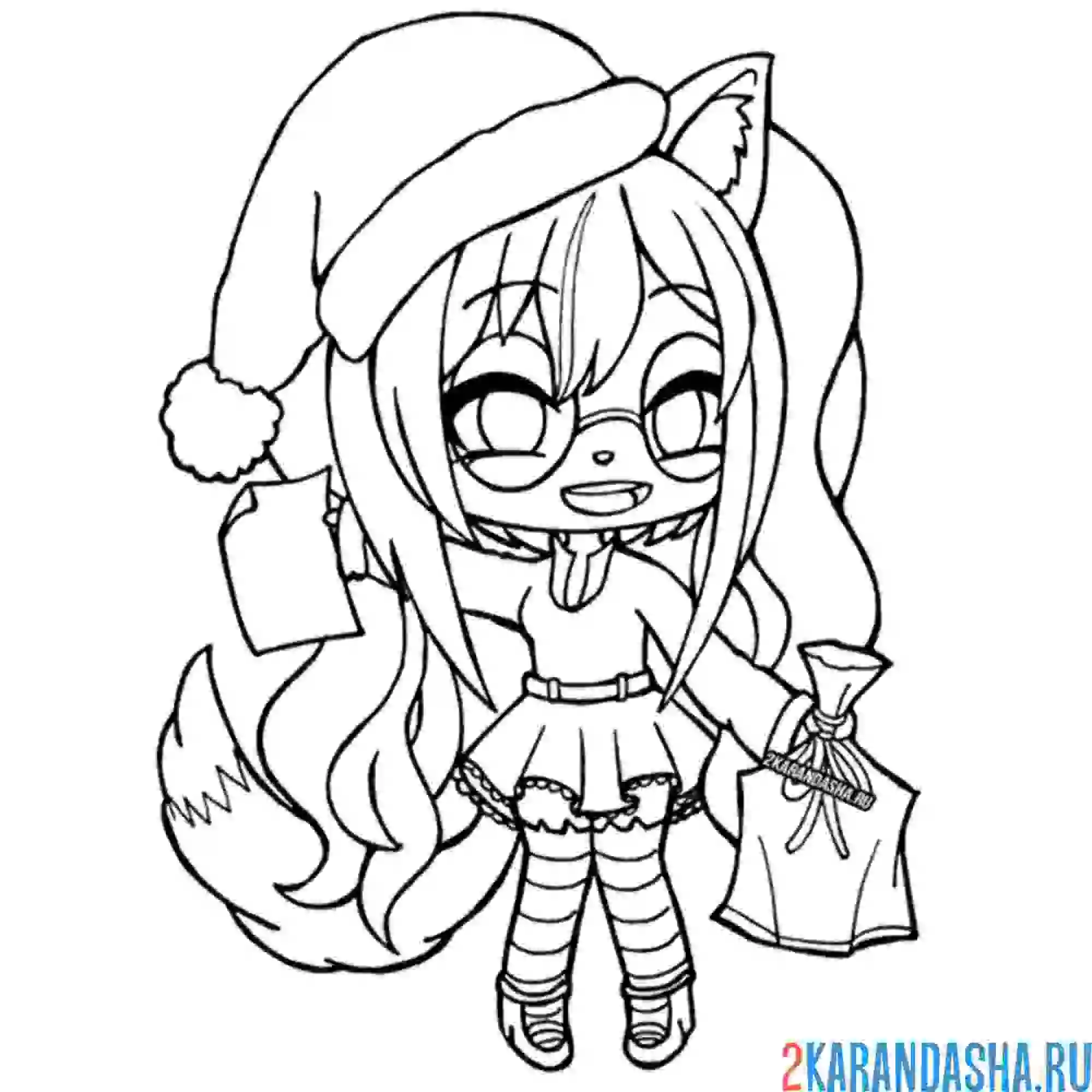 Раскраска гача лайф в шапке санты