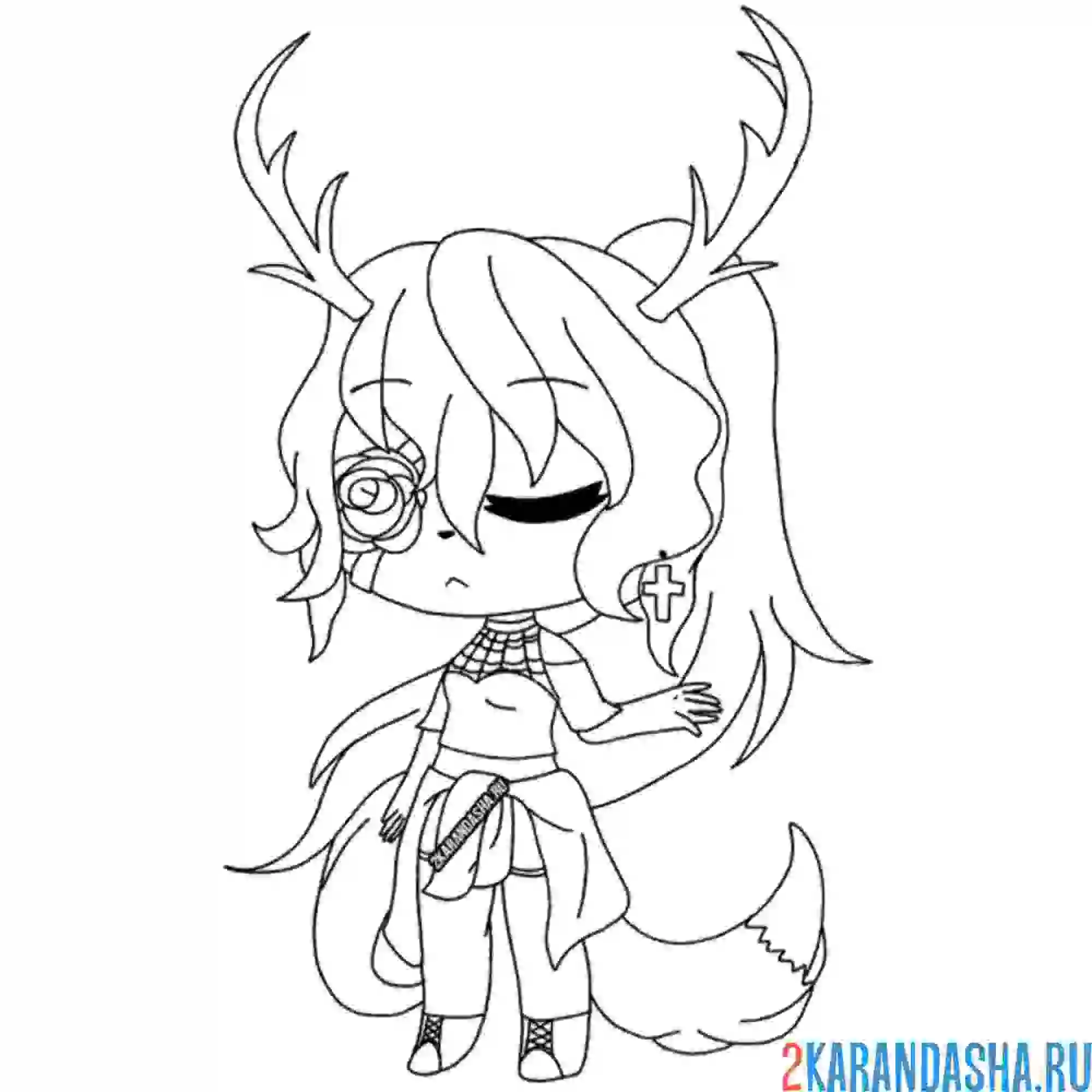 Раскраска гача лайф с рогами оленя