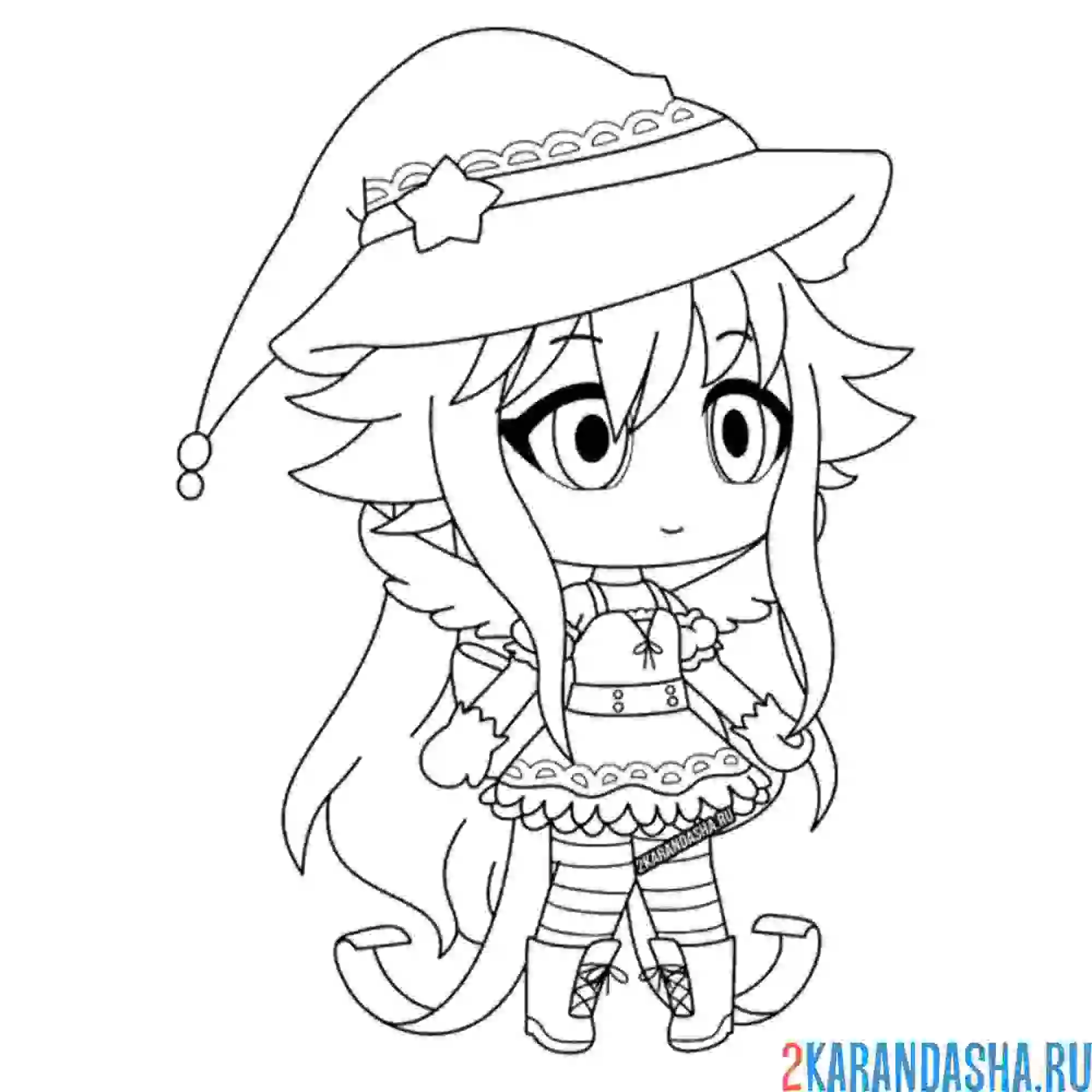 Раскраска гача лайф в шапке волшебницы девочка