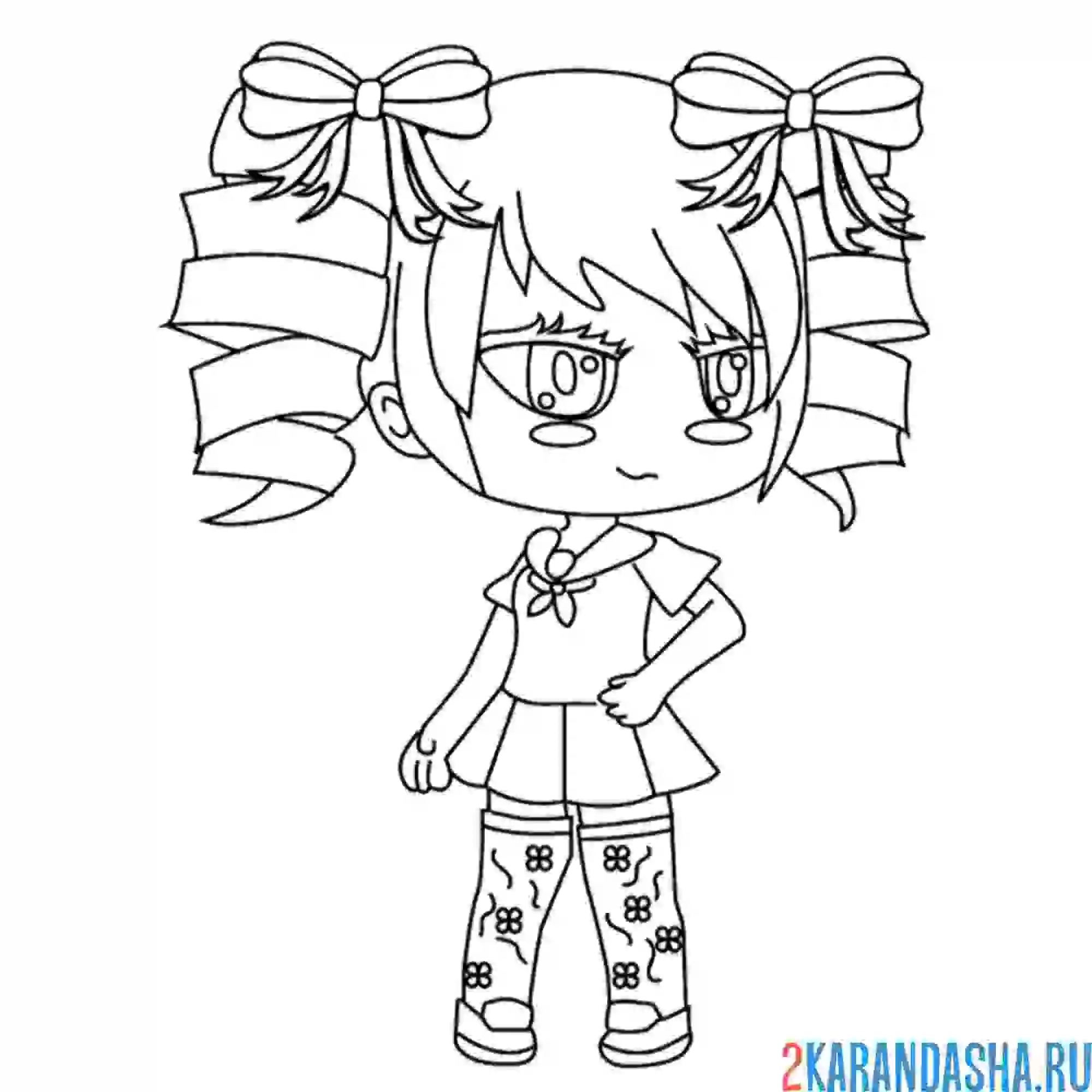 Раскраска гача лайф девочка аниме с кудрявыми волосами