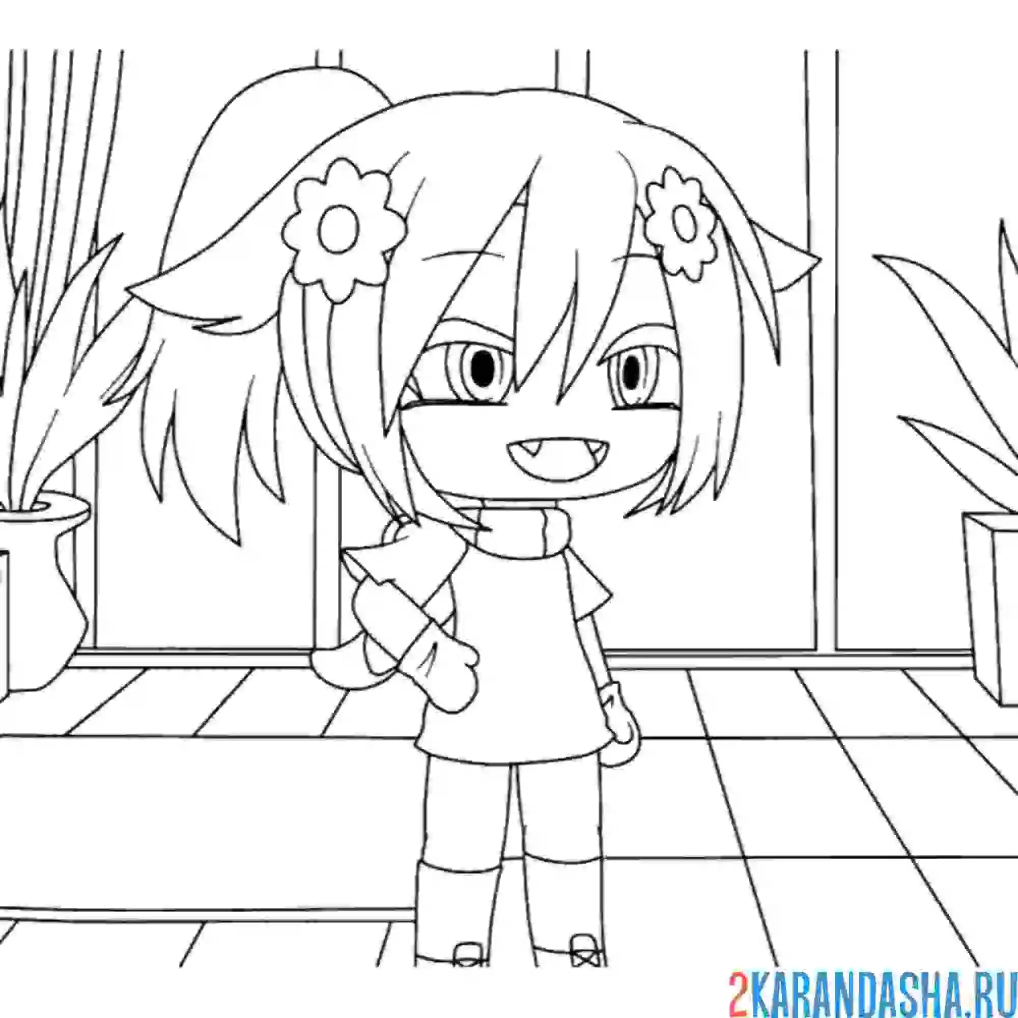 Раскраска гача лайф девочка аниме в комнате