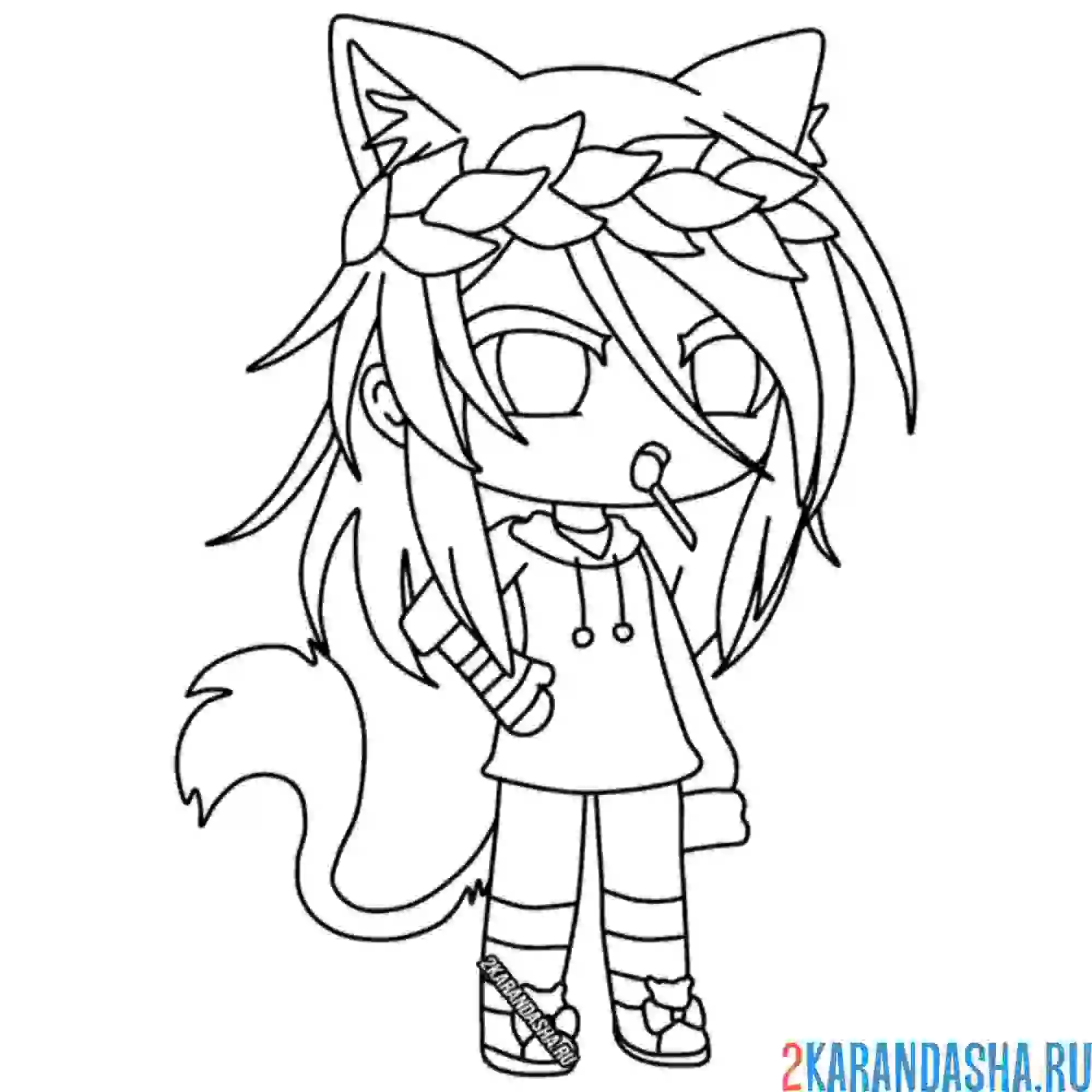 Раскраска гача лайф девочка с ушками котика