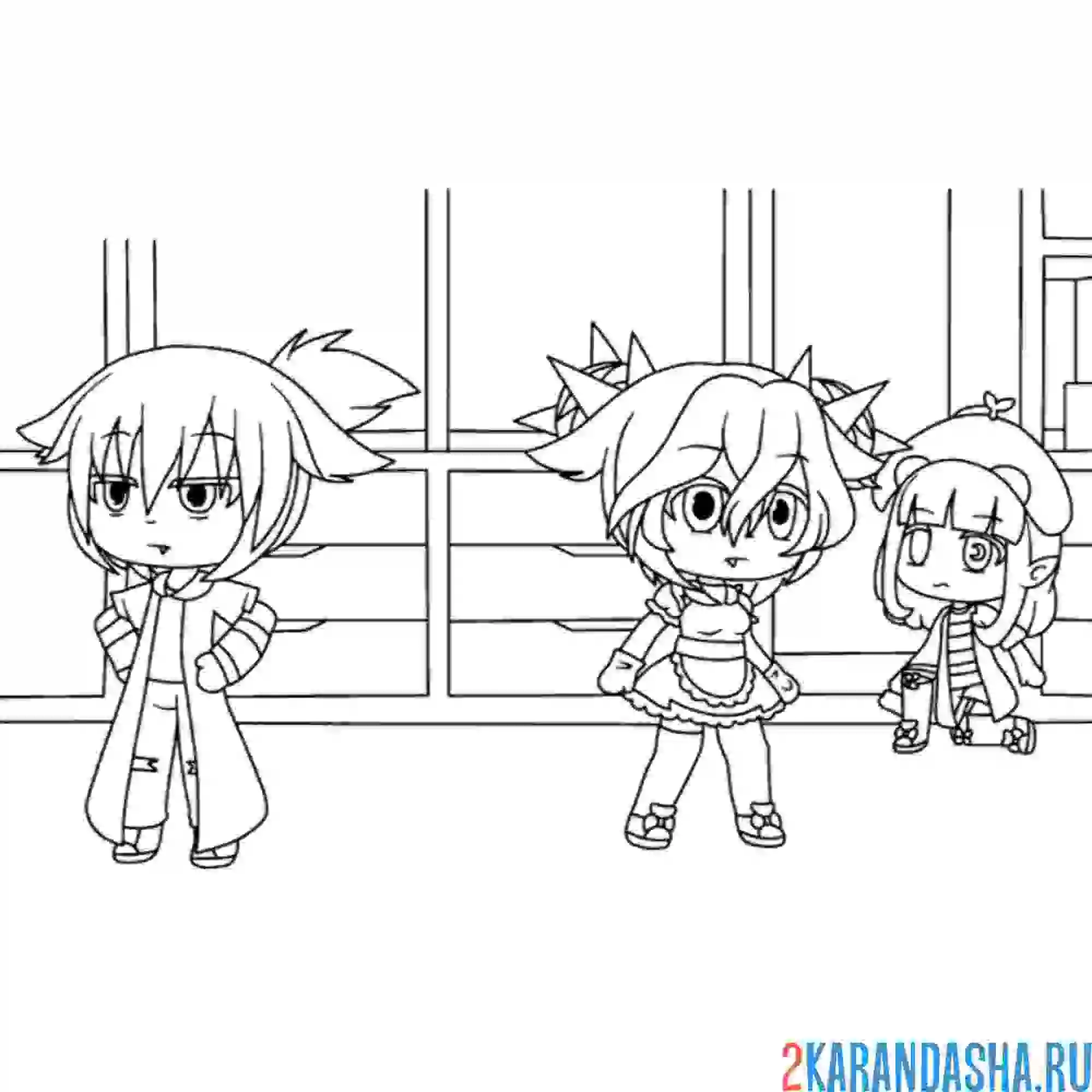 Раскраска гача лайф три персонажа
