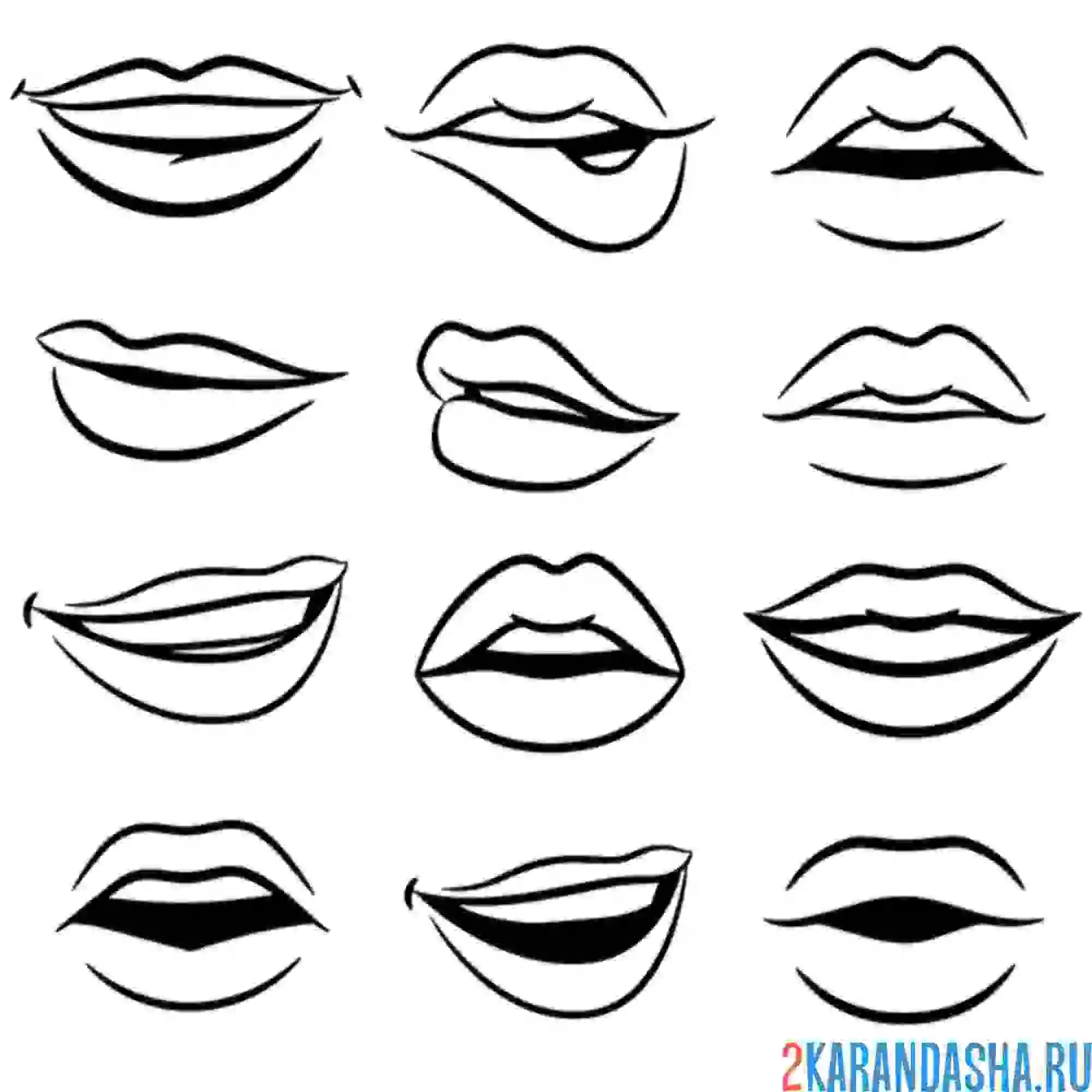 Раскраска много разных губ