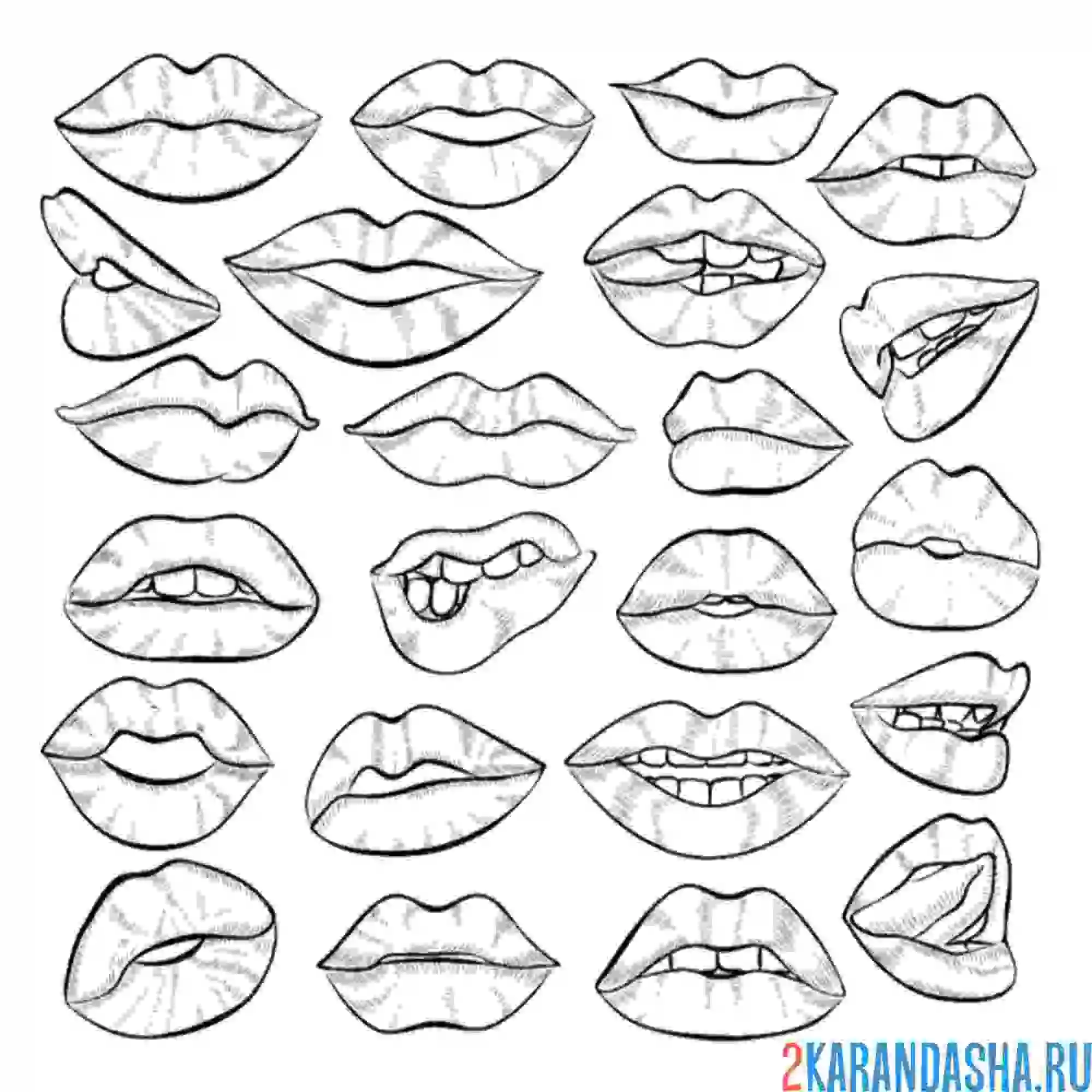 Раскраска губы много на странице