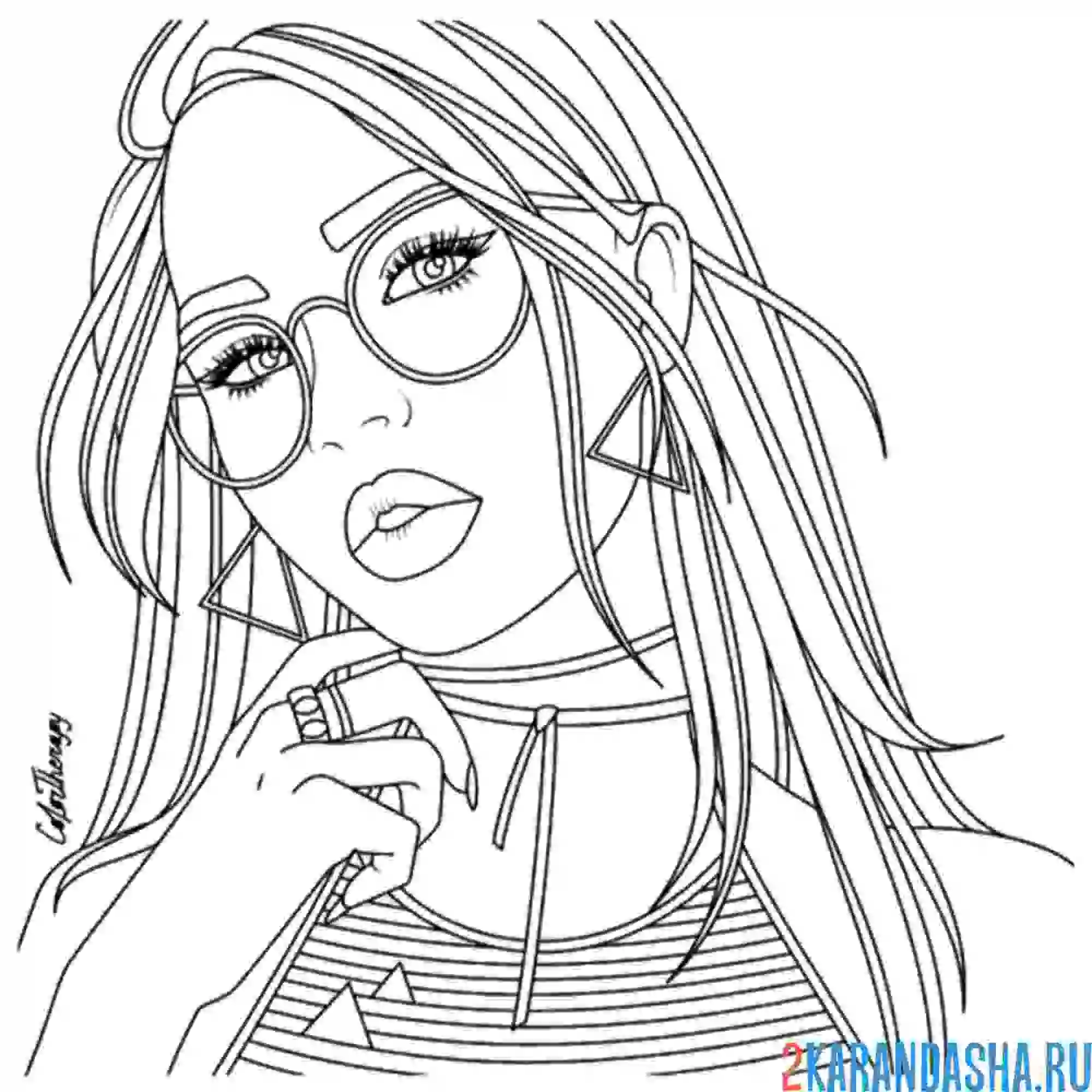 Раскраска красивая девушка в очках