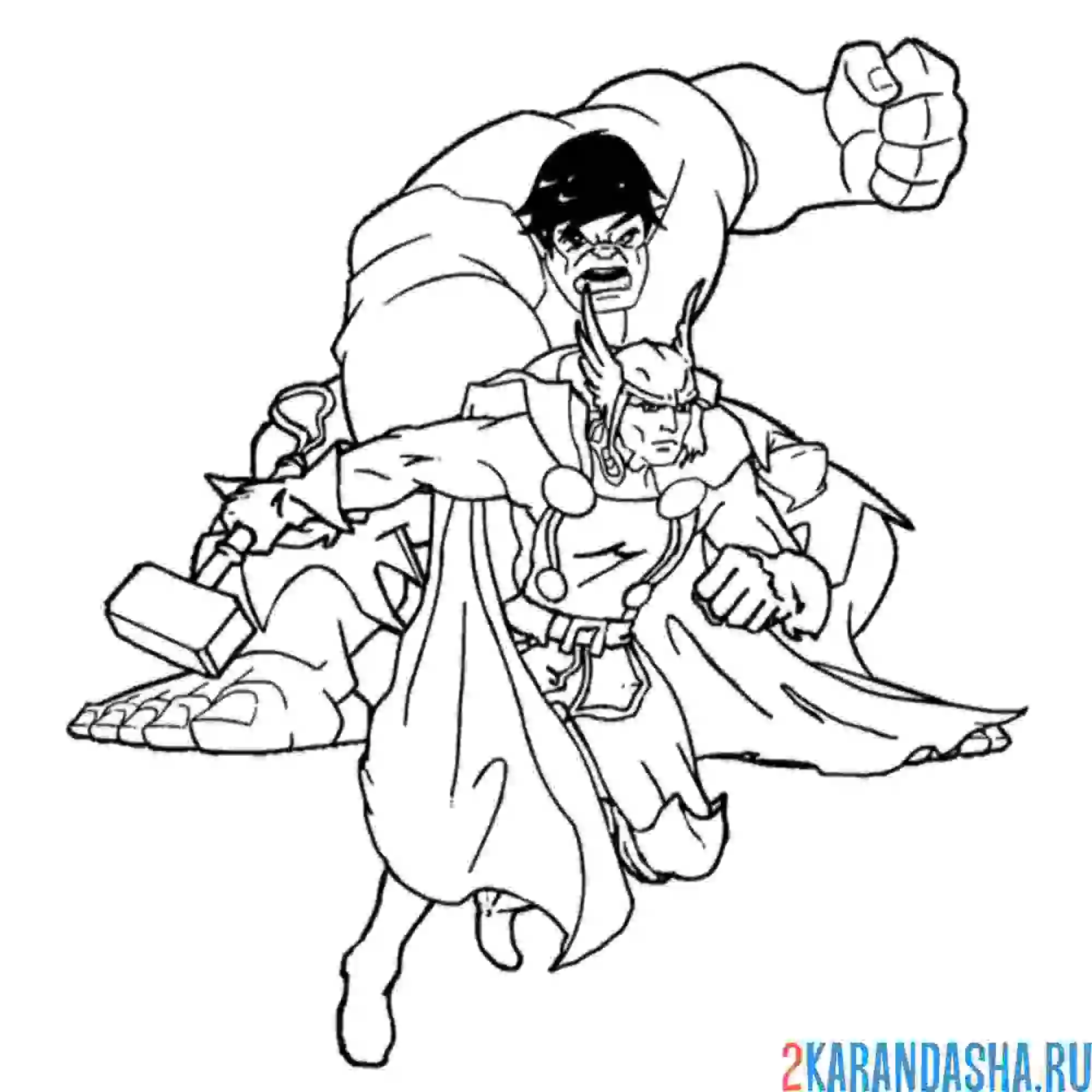 Раскраска тор и халк марвел