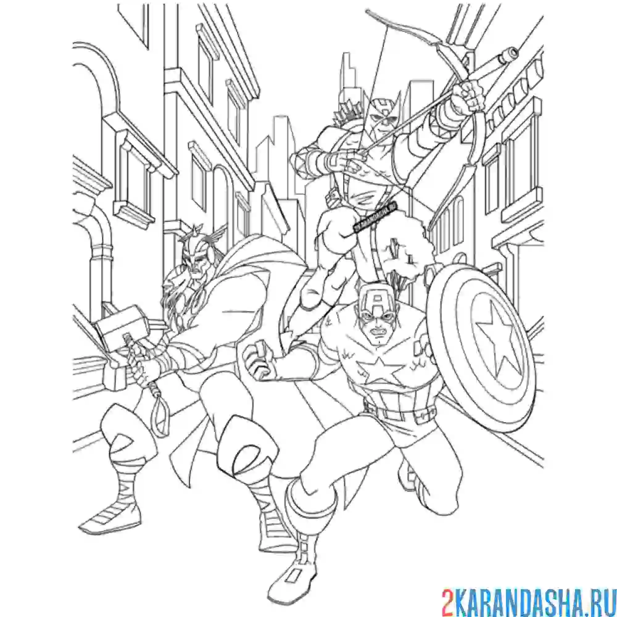 Раскраска марвел мстители и тор