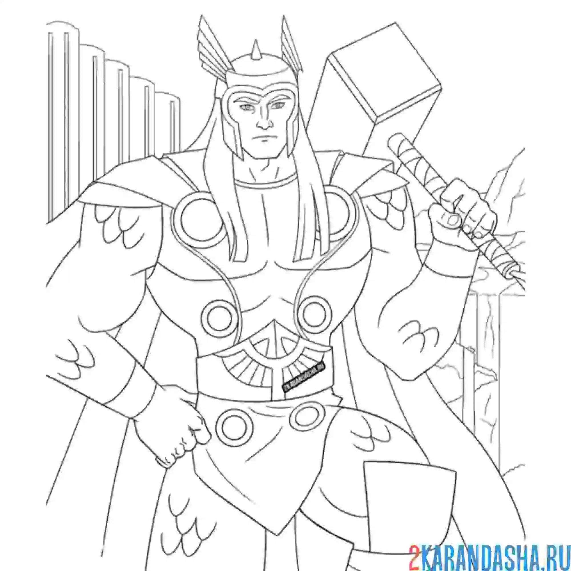 Раскраска тор сильный и молот