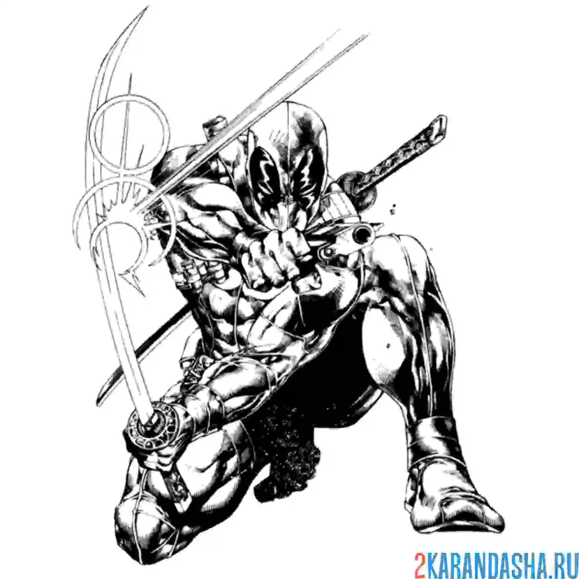 Раскраска дэдпул стреляет