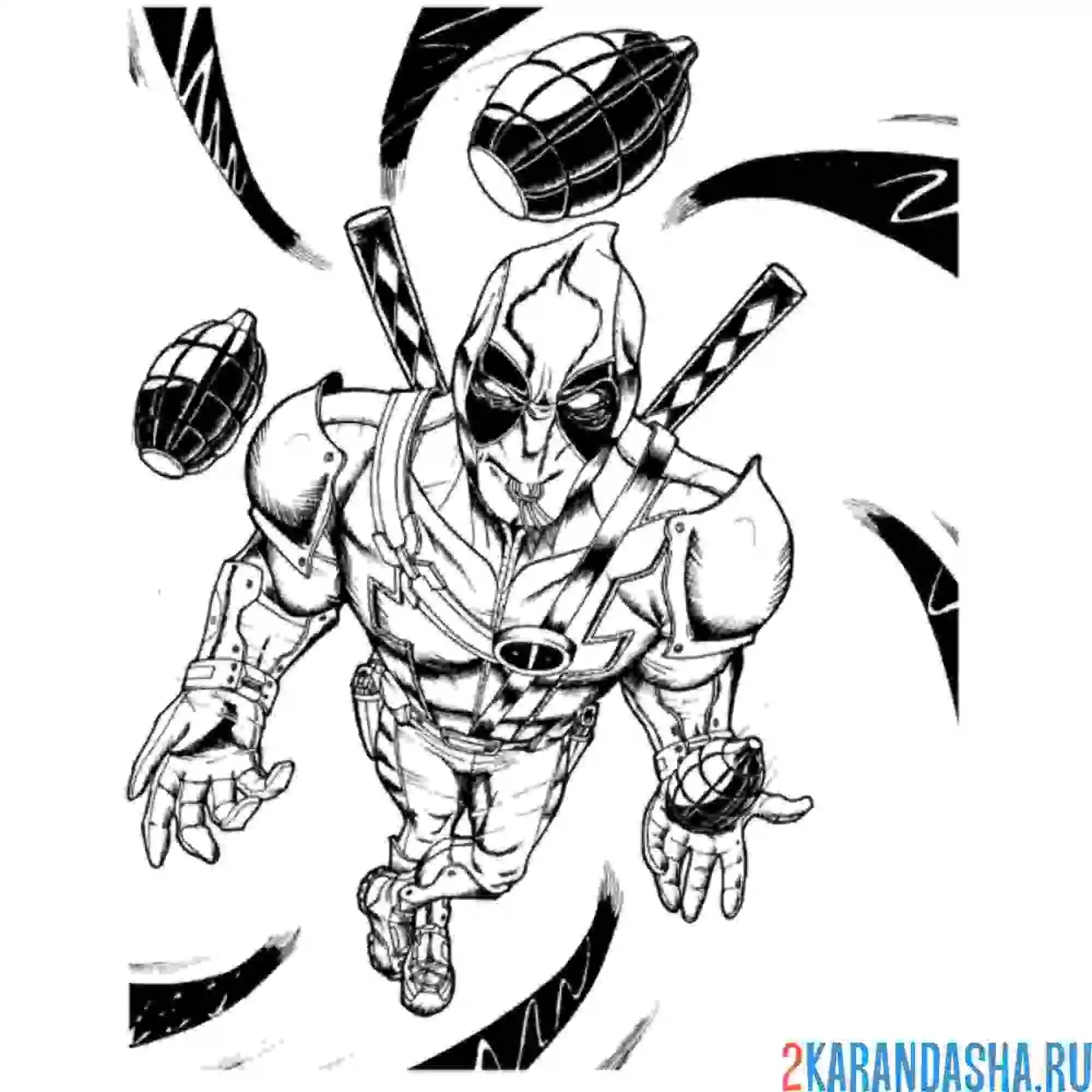 Раскраска дэдпул летит