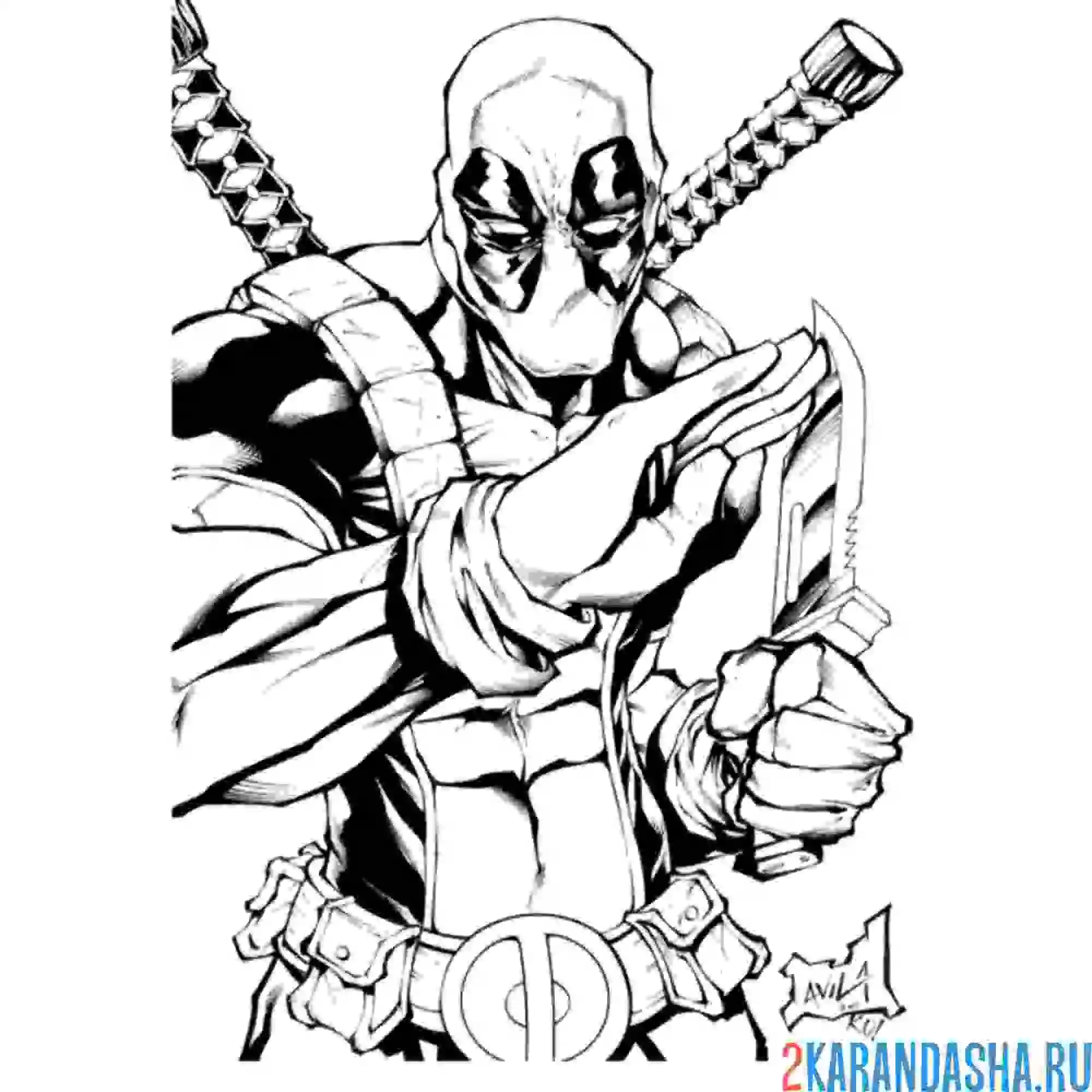 Раскраска дэдпул с ножом