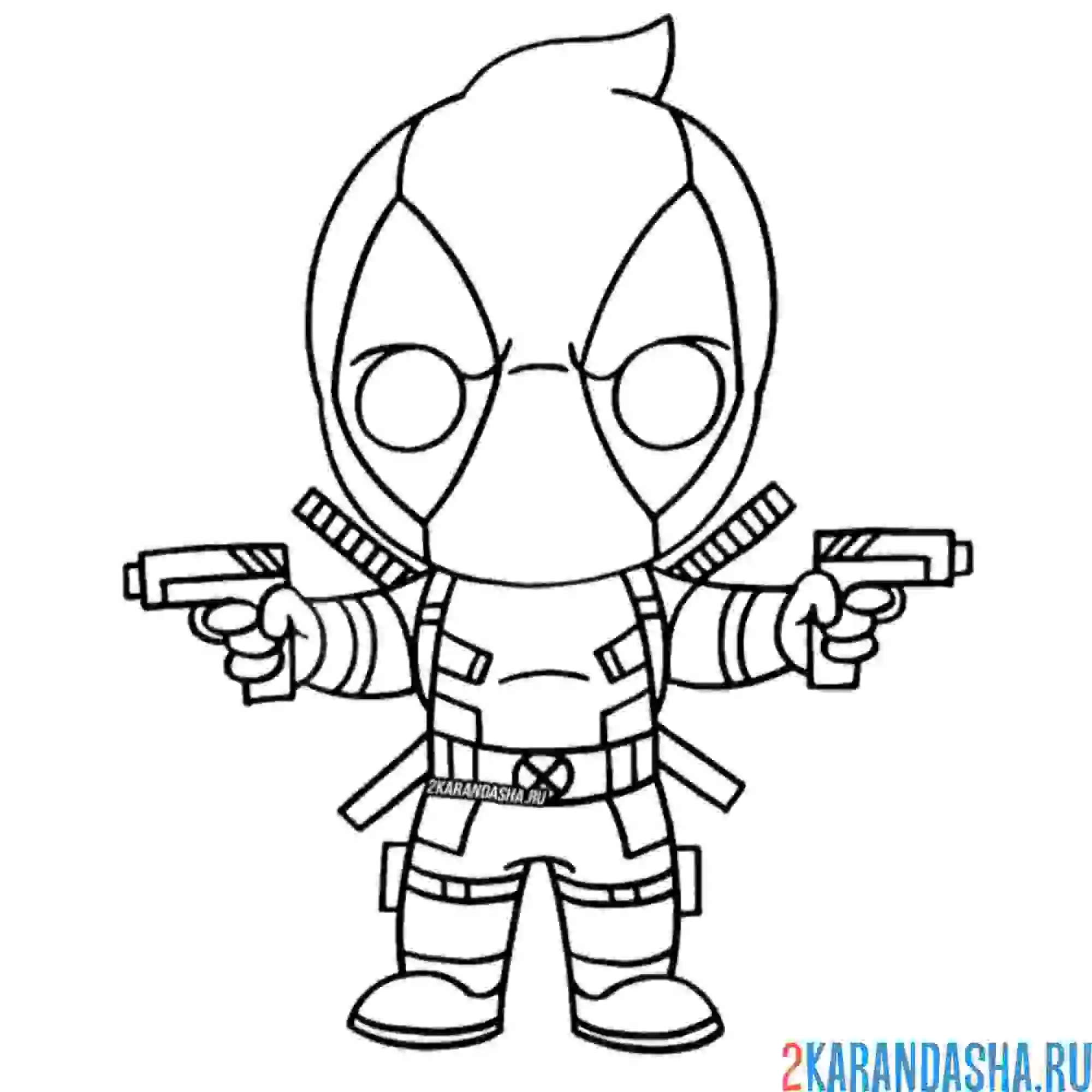 Раскраска дэдпул в двух руках пушки