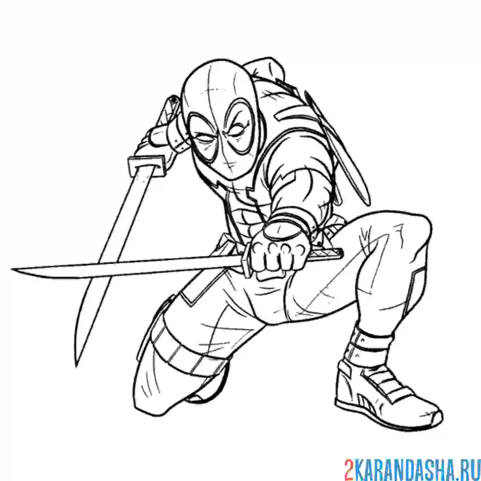 Раскраска дэдпул с мечами