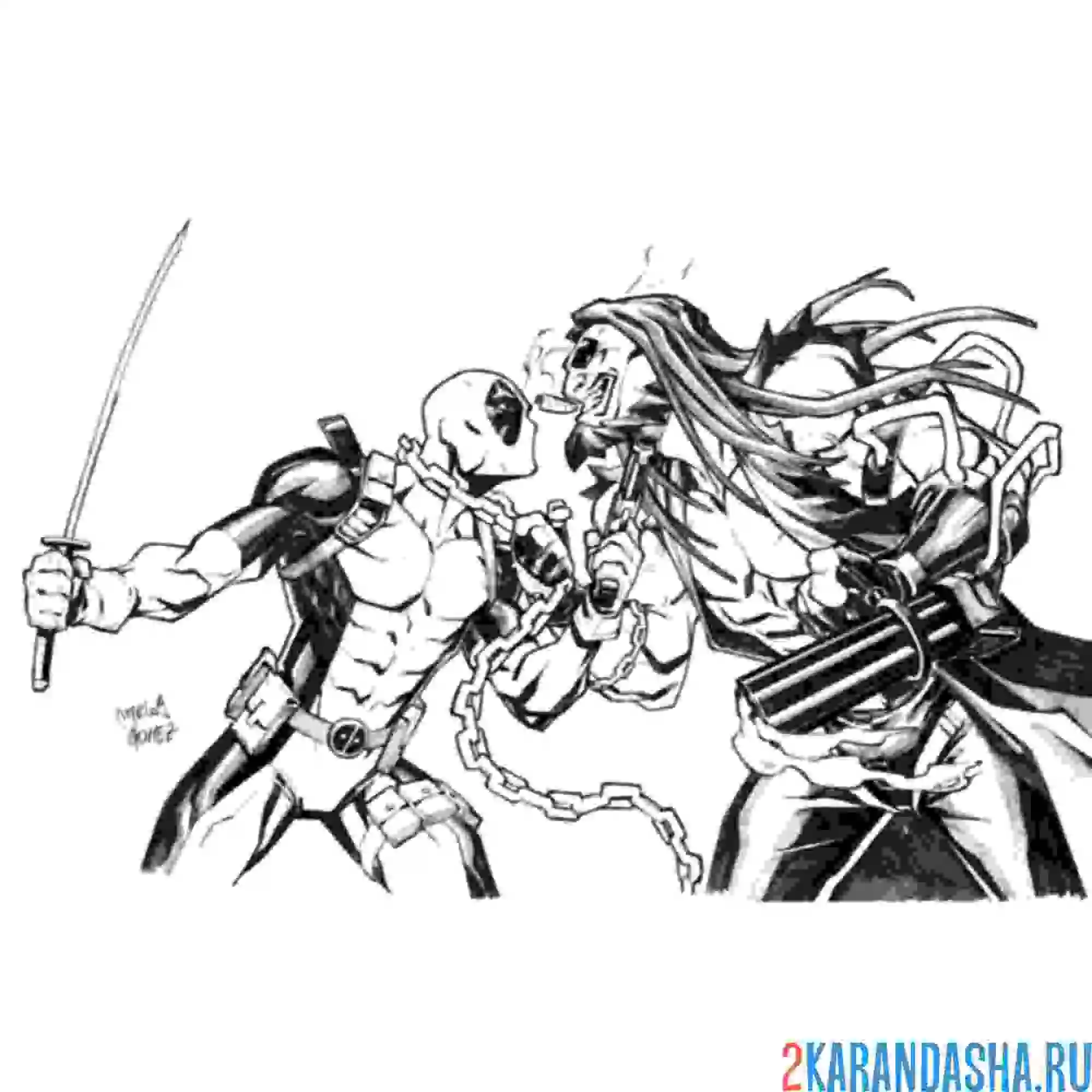 Раскраска дэдпул и его враг