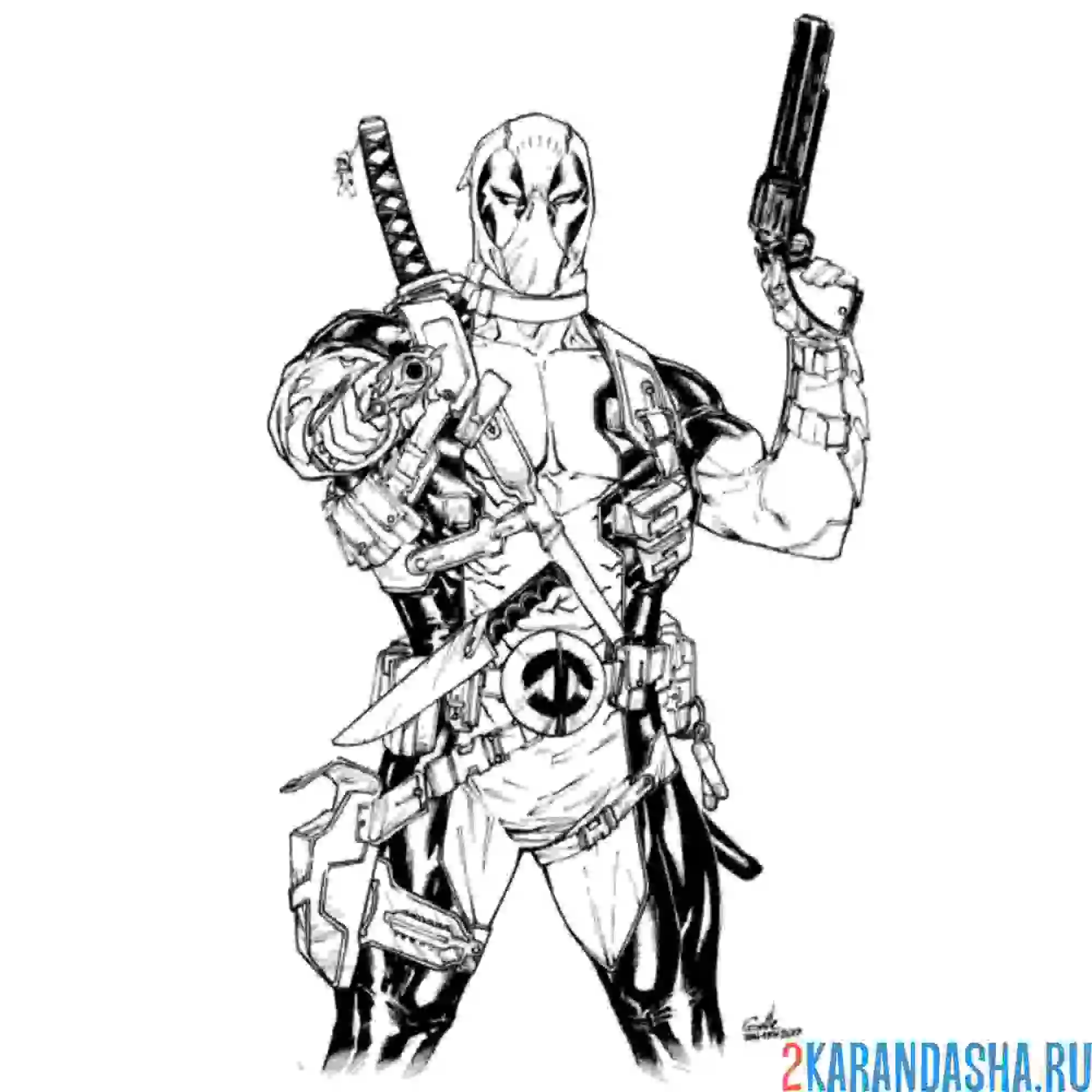 Раскраска два пистолета у дэдпула