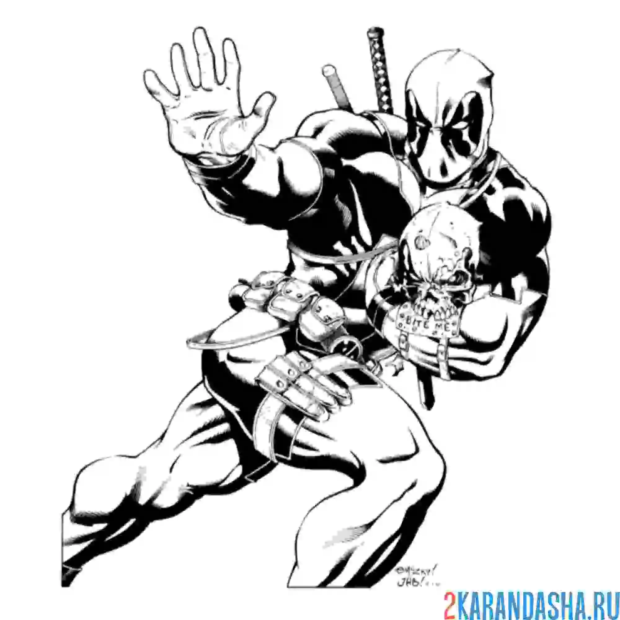 Раскраска дэдпул медленно бежит