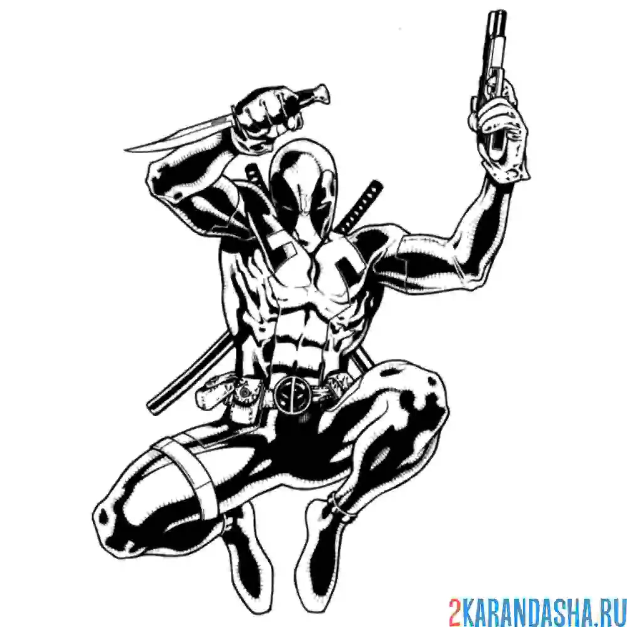 Раскраска дэдпул высоко прыгает