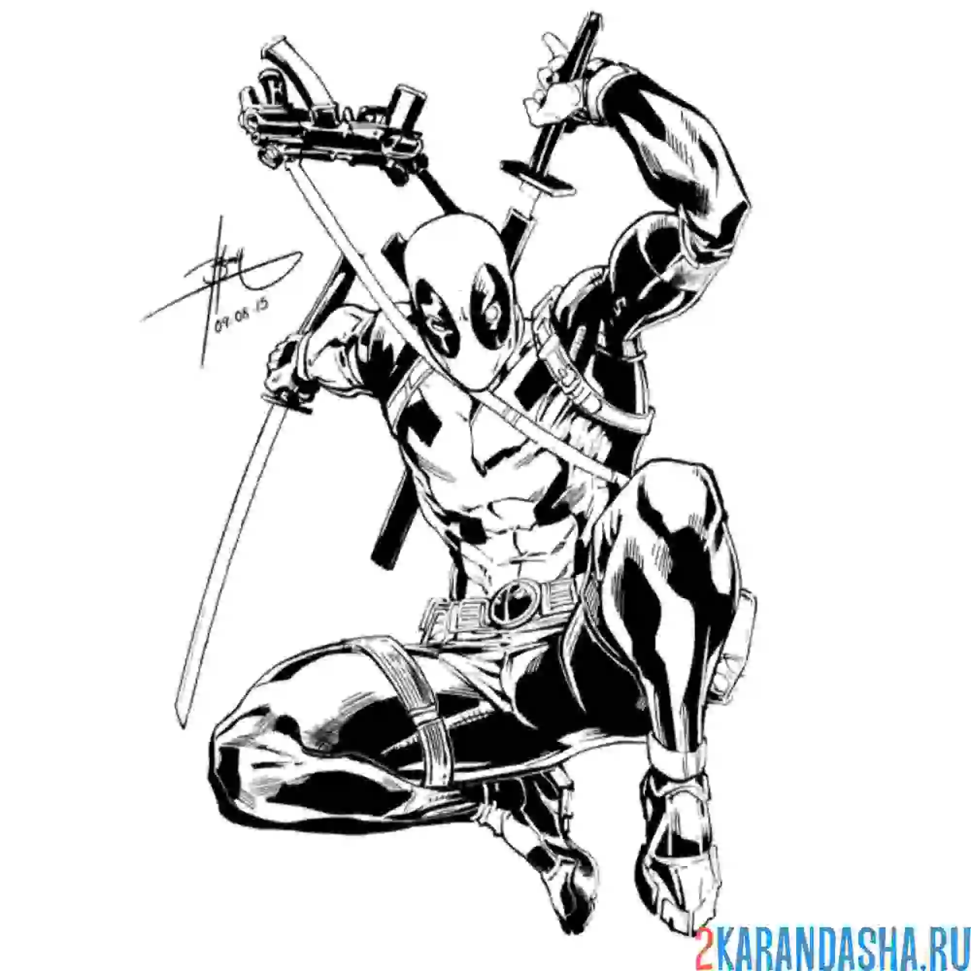 Раскраска дэдпул хочет порубить