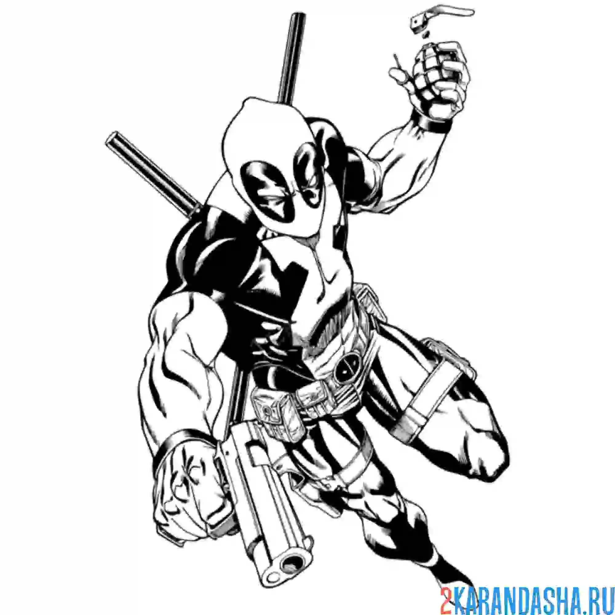 Раскраска дэдпул готов стрелять