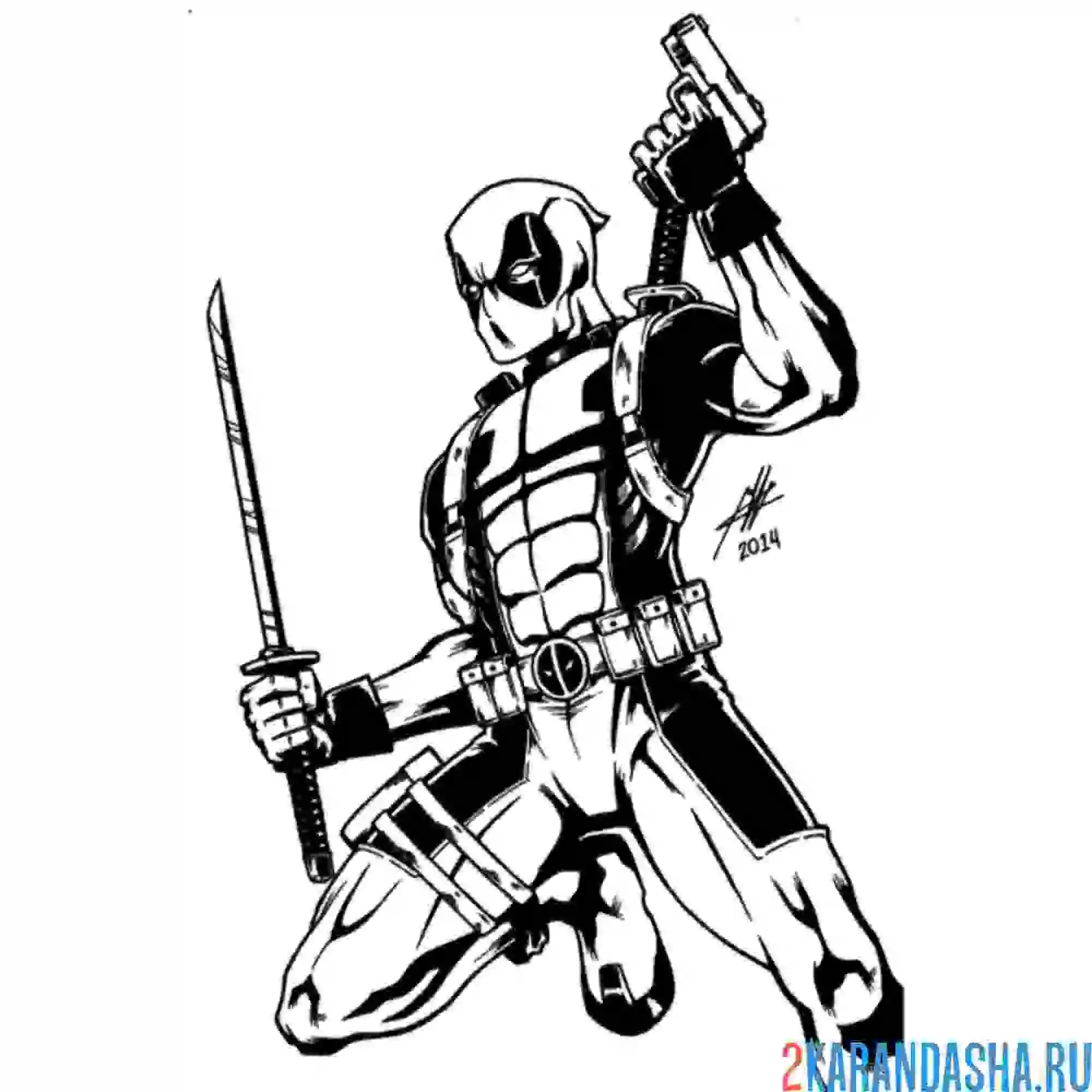Раскраска дэдпул готов к бою