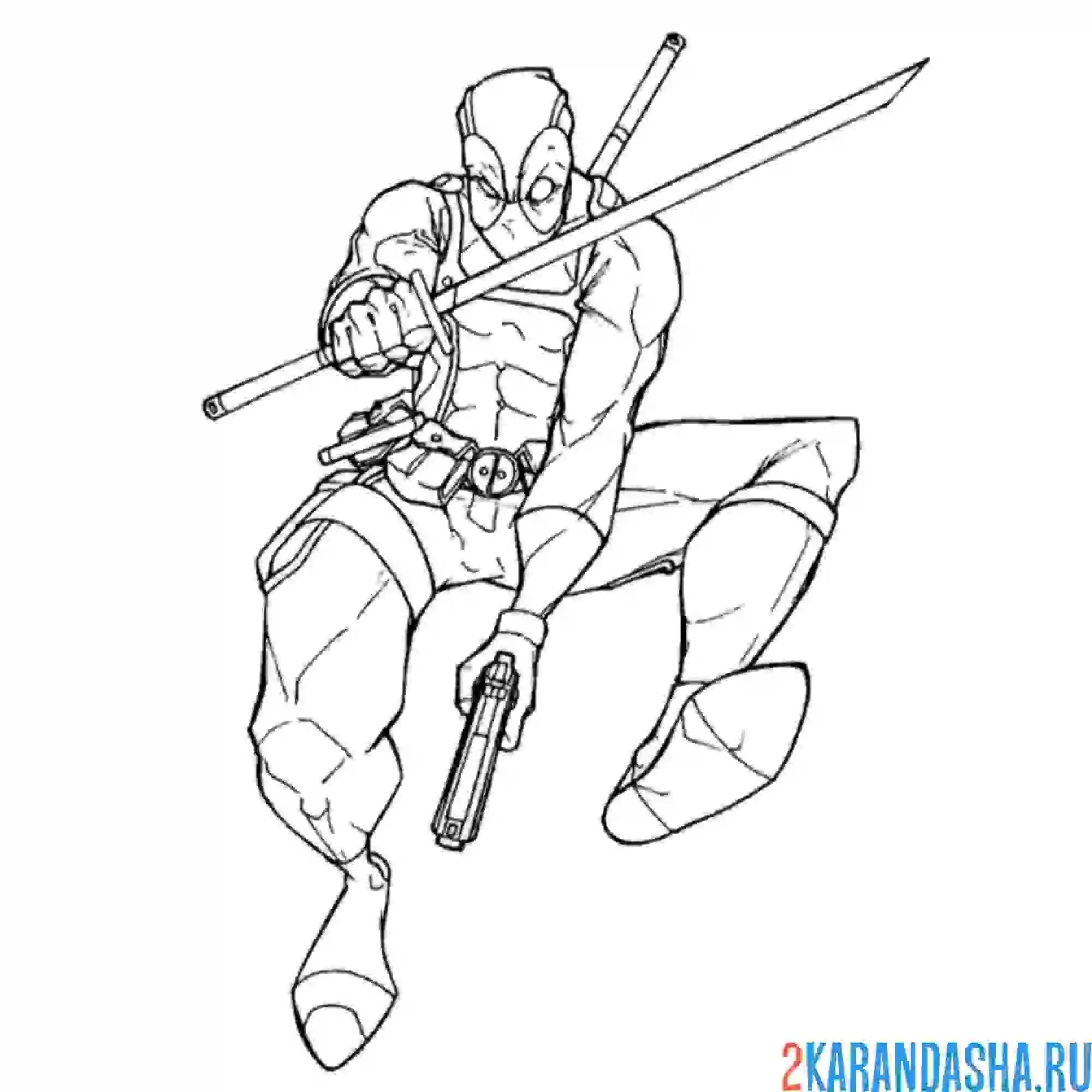 Раскраска дэдпул стреляет одной рукой