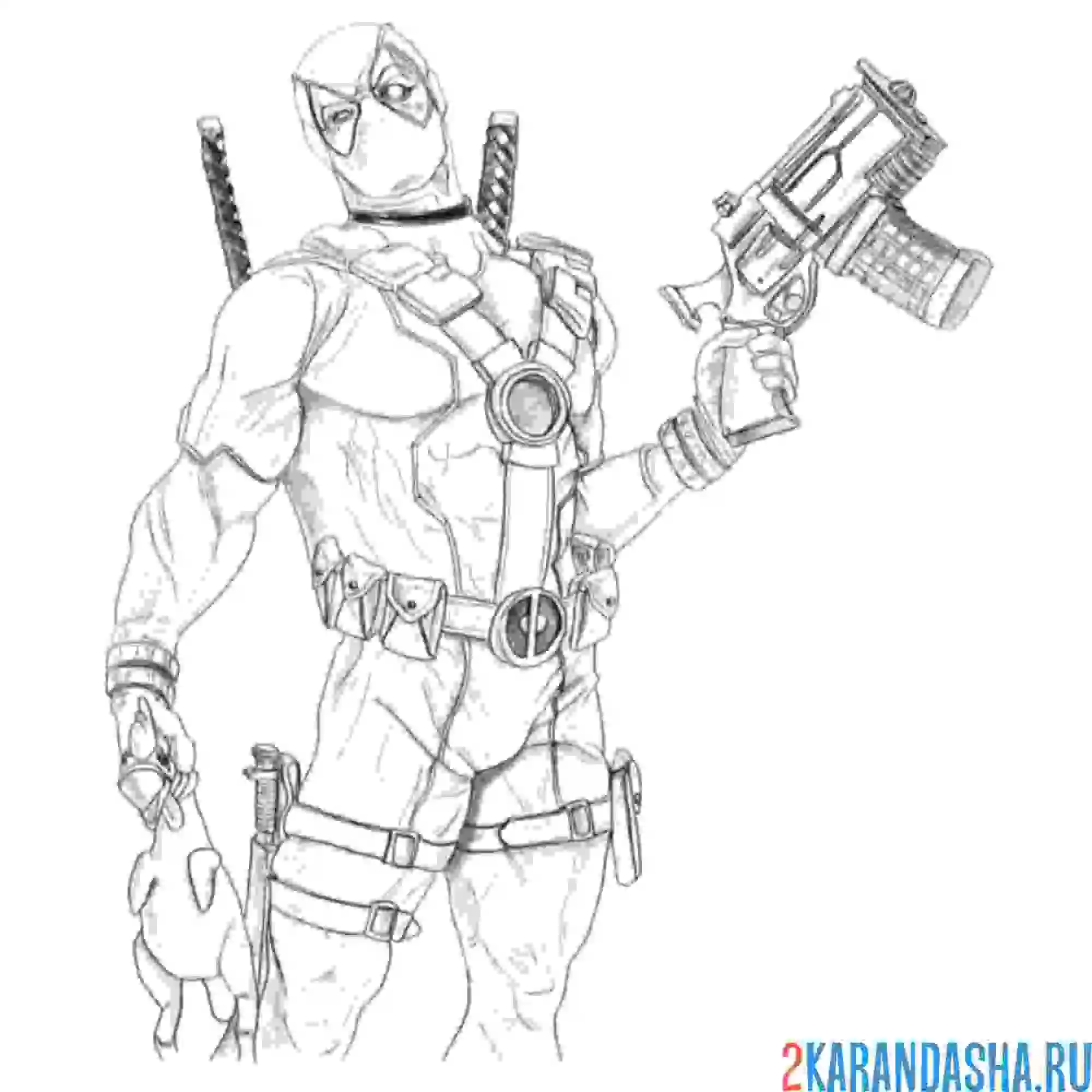 Раскраска дэдпул задумался