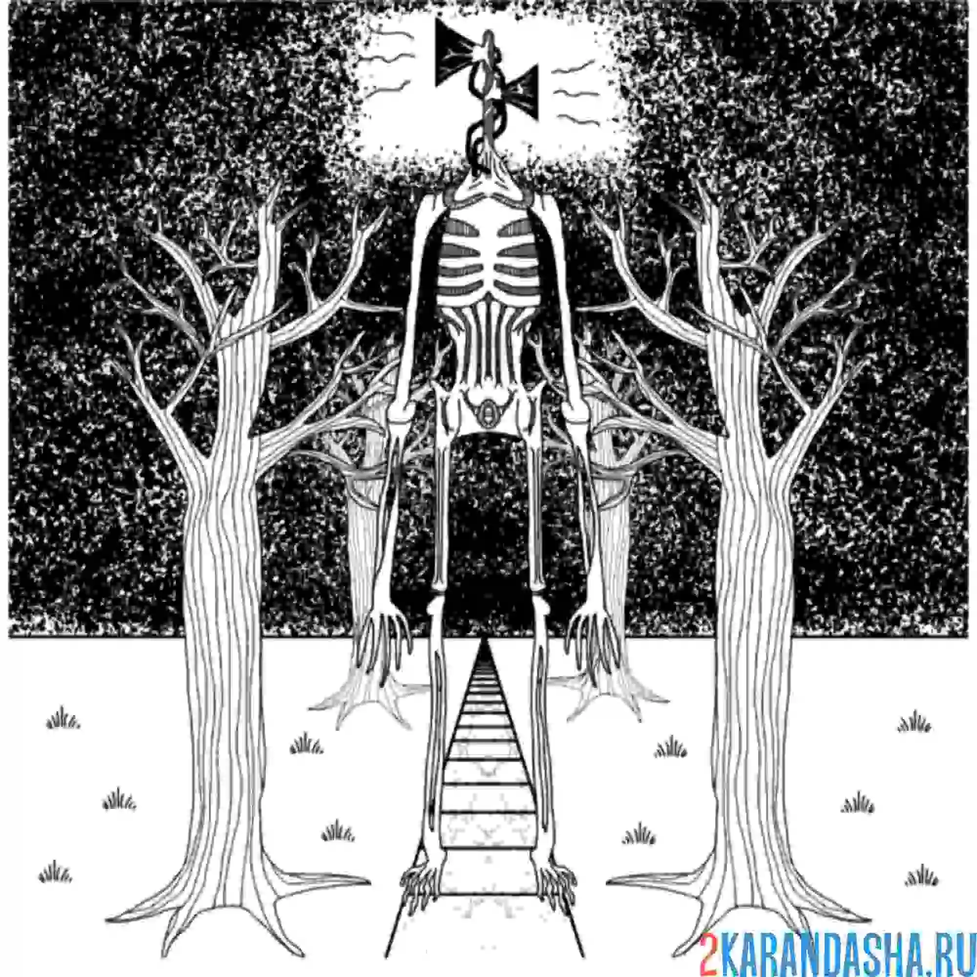 Раскраска сиреноголовый в ночном лесу