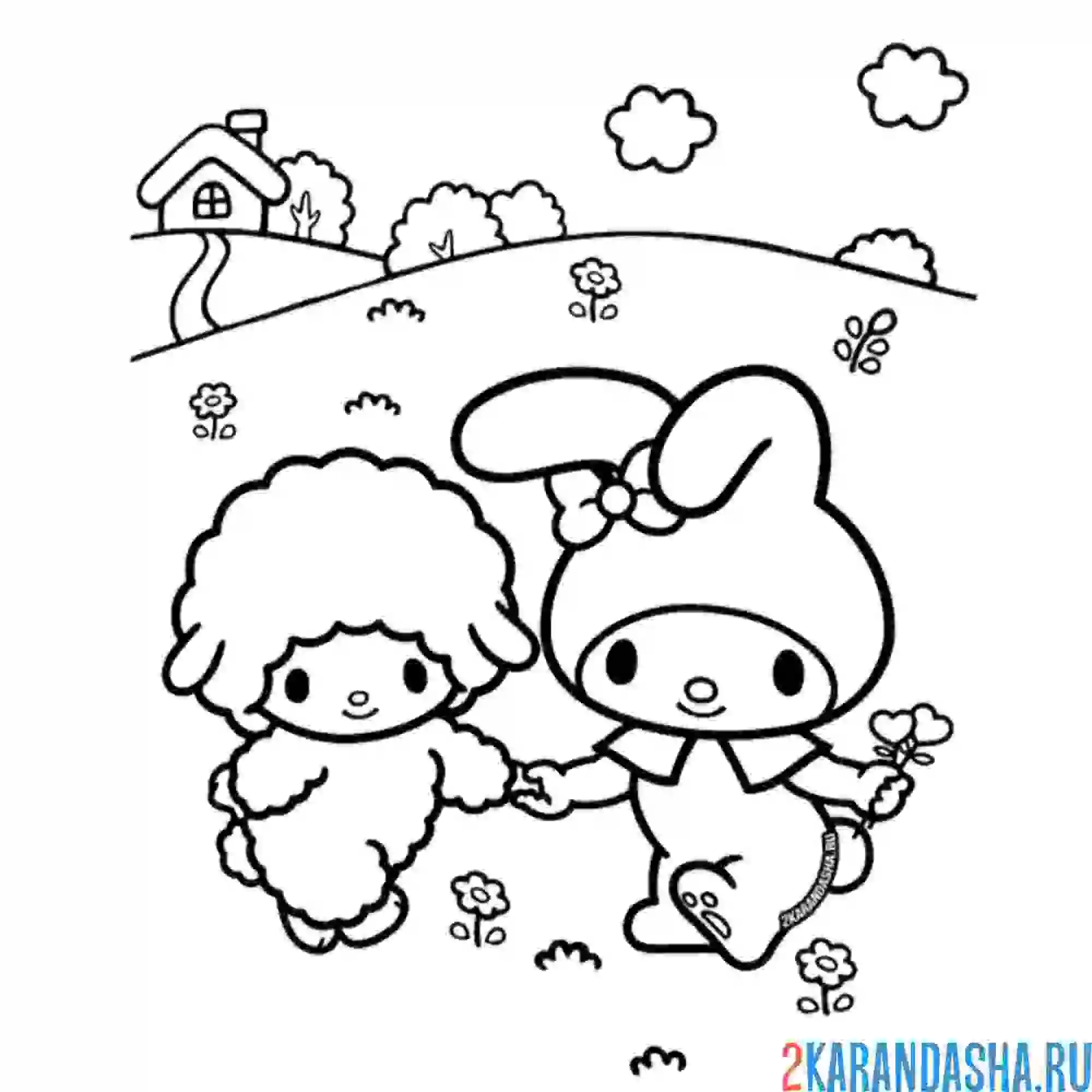 Раскраска май мелоди и барашек