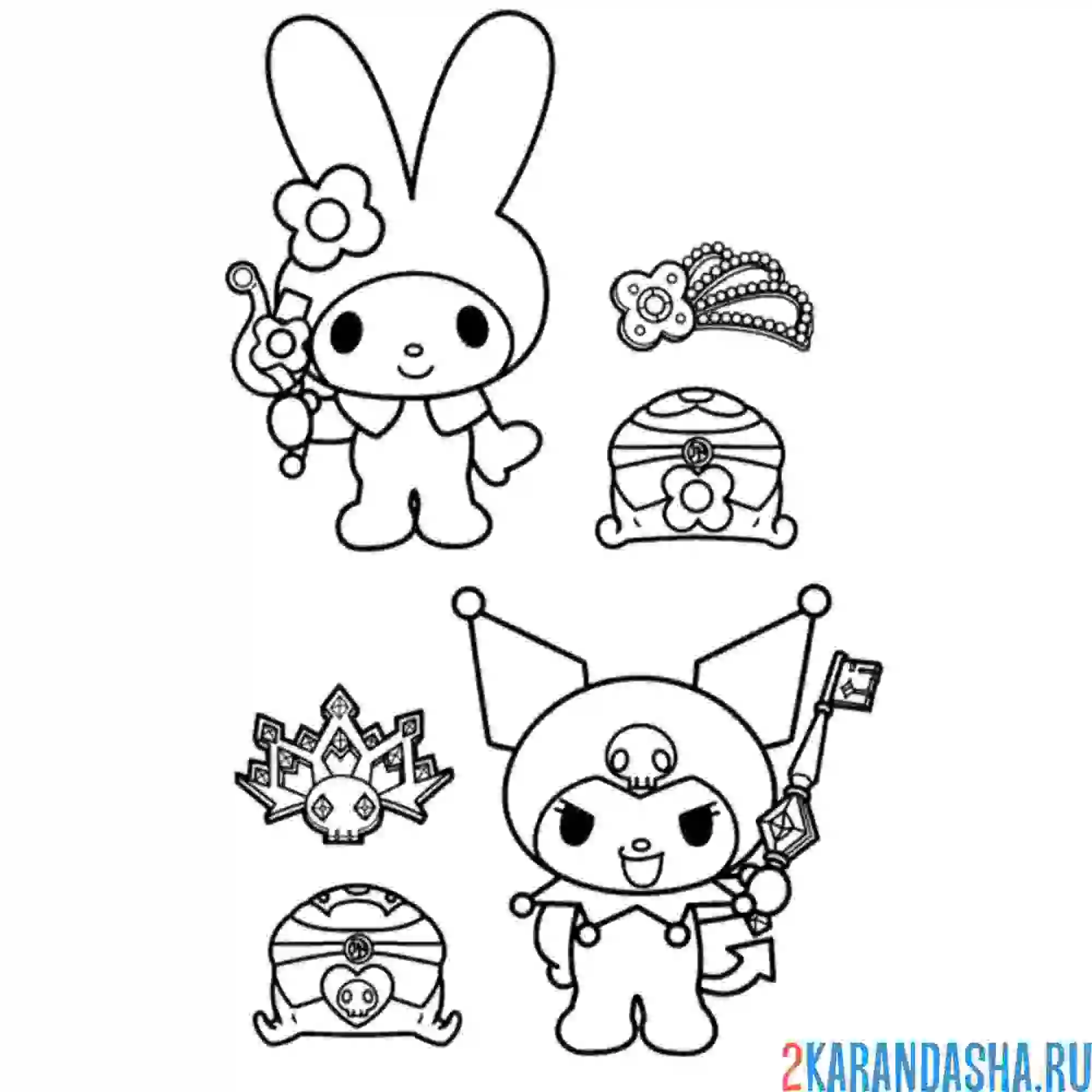 Раскраска куроми и май мелоди с коронами