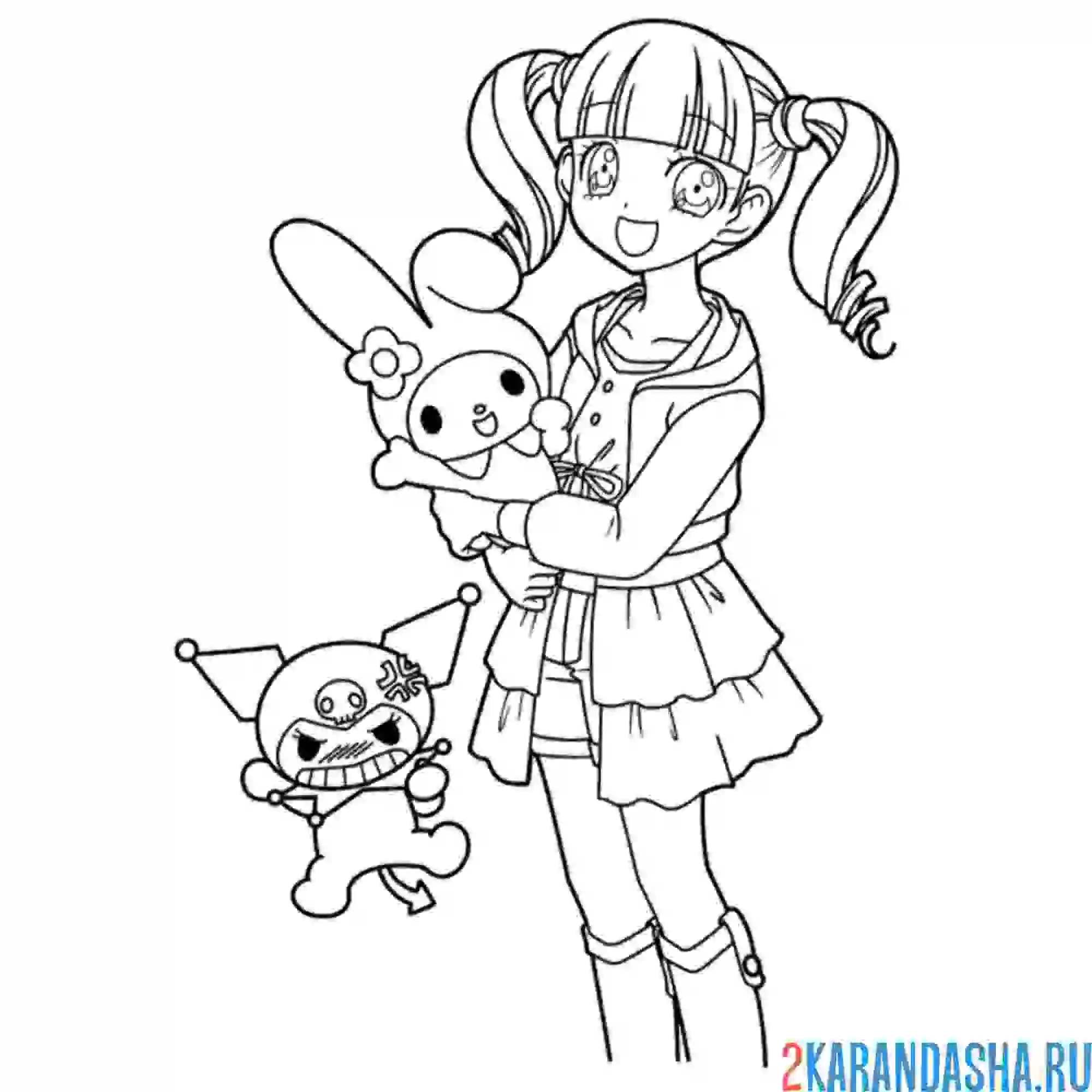 Раскраска май мелоди и куроми с девочкой