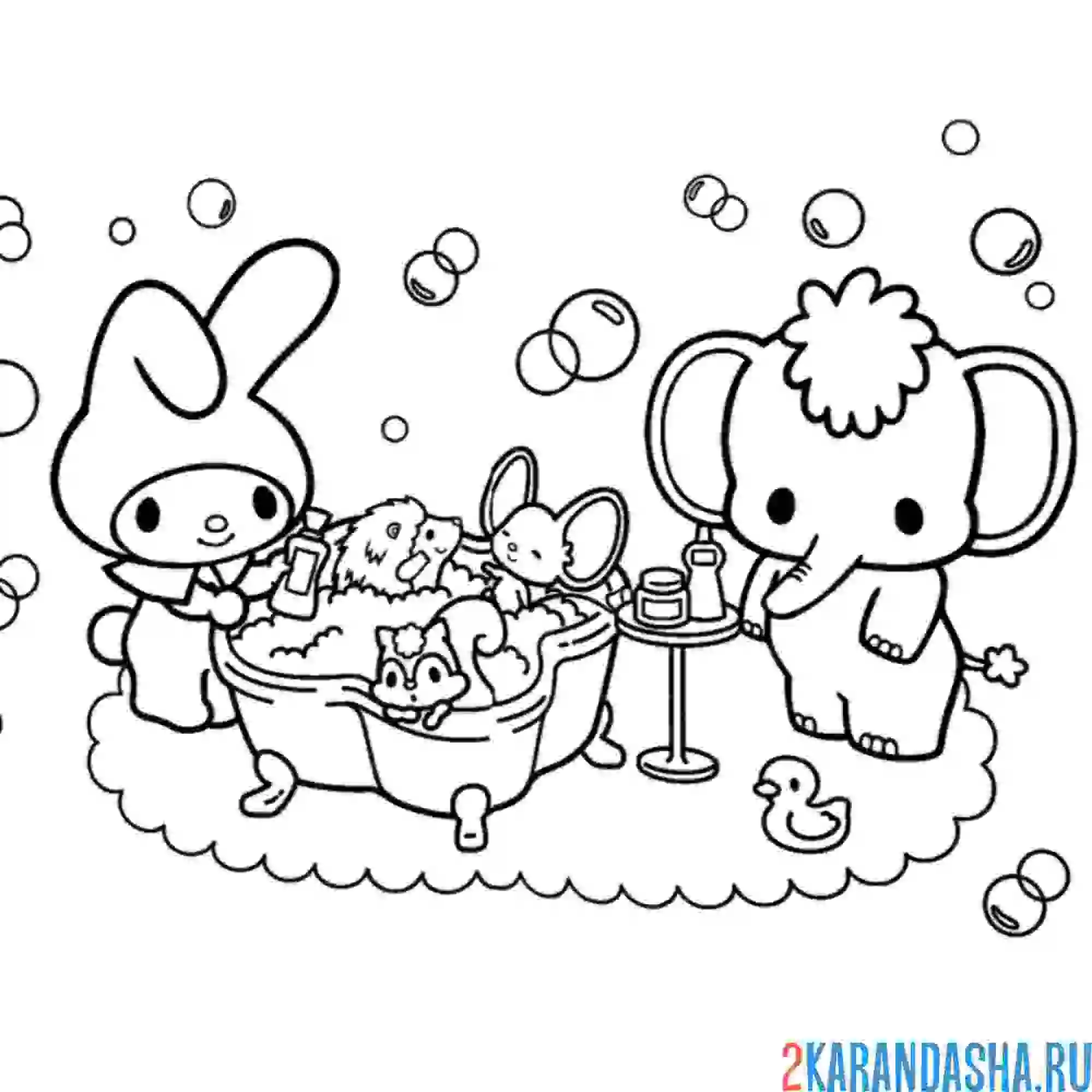 Раскраска май мелоди и слоненок