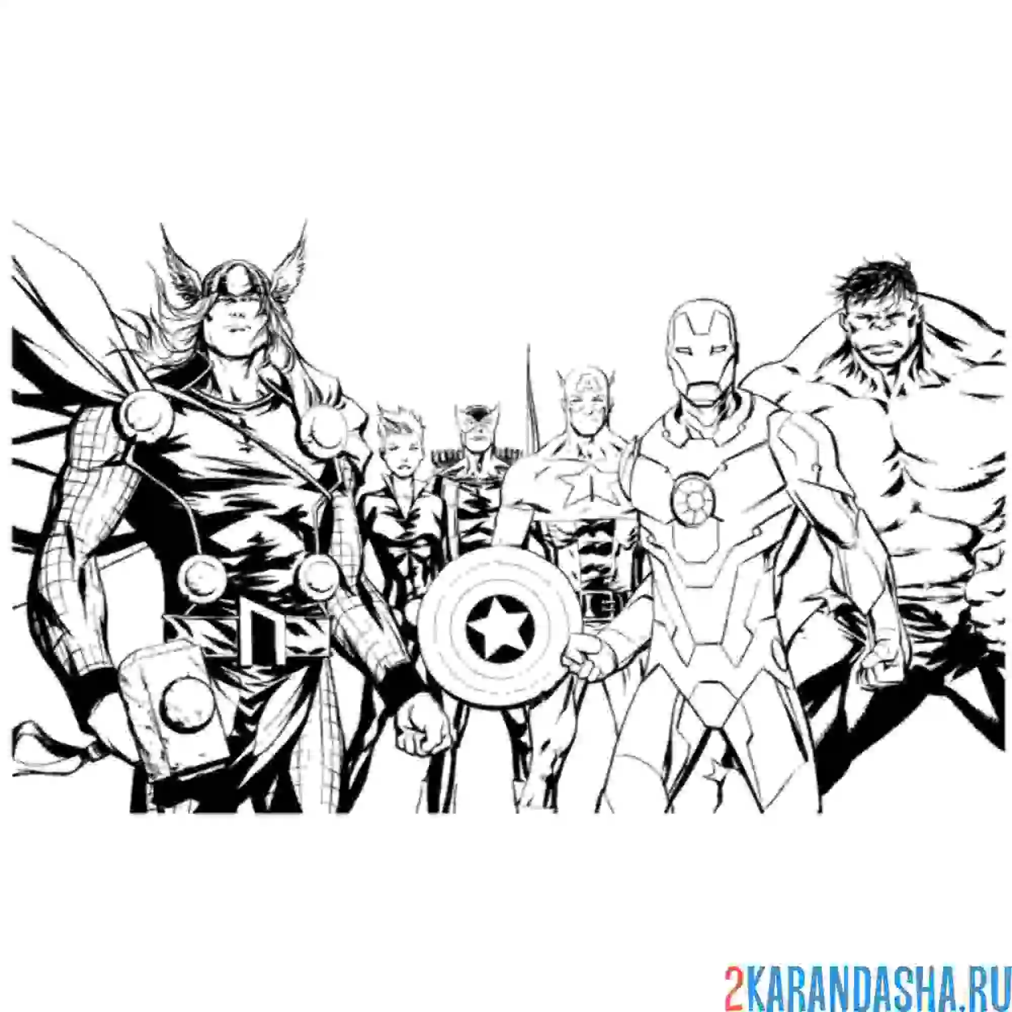 Раскраска группа героев марвел