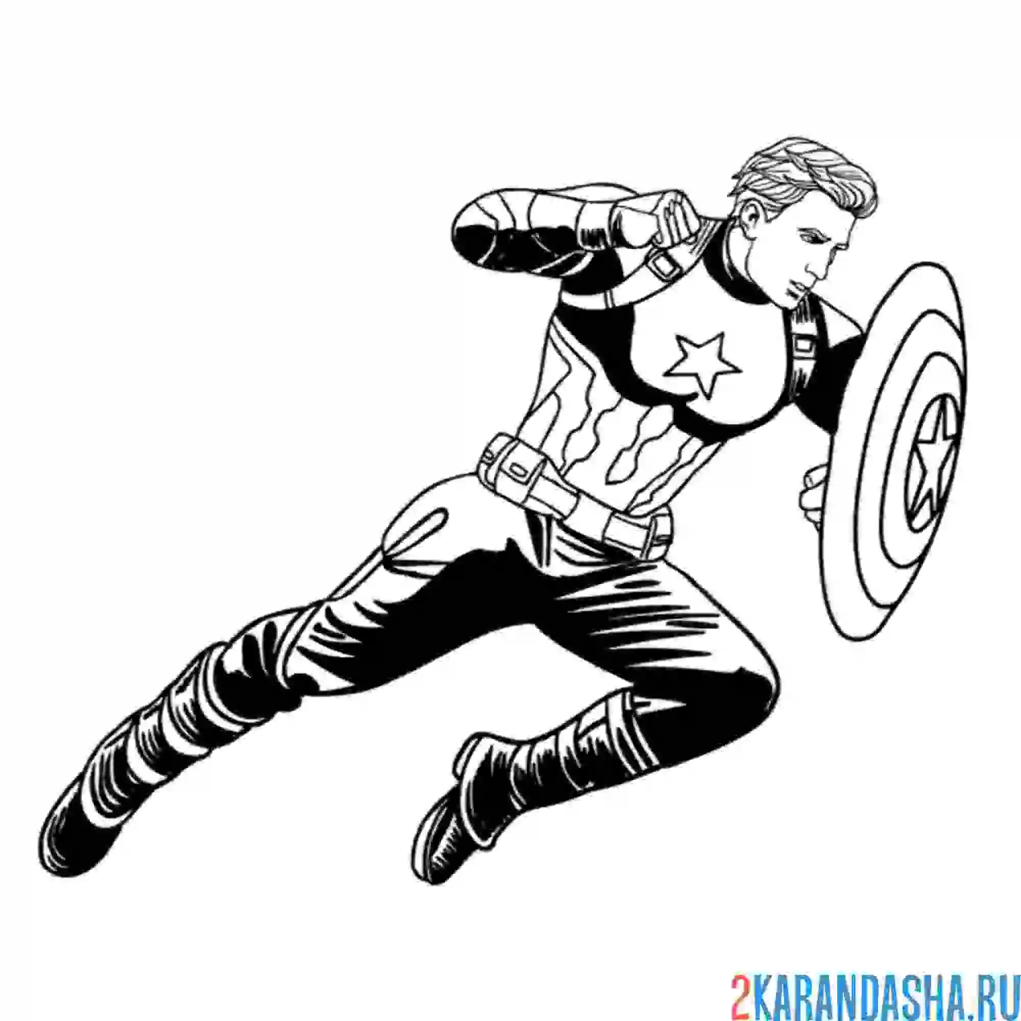 Раскраска капитан америка с щитом марвел