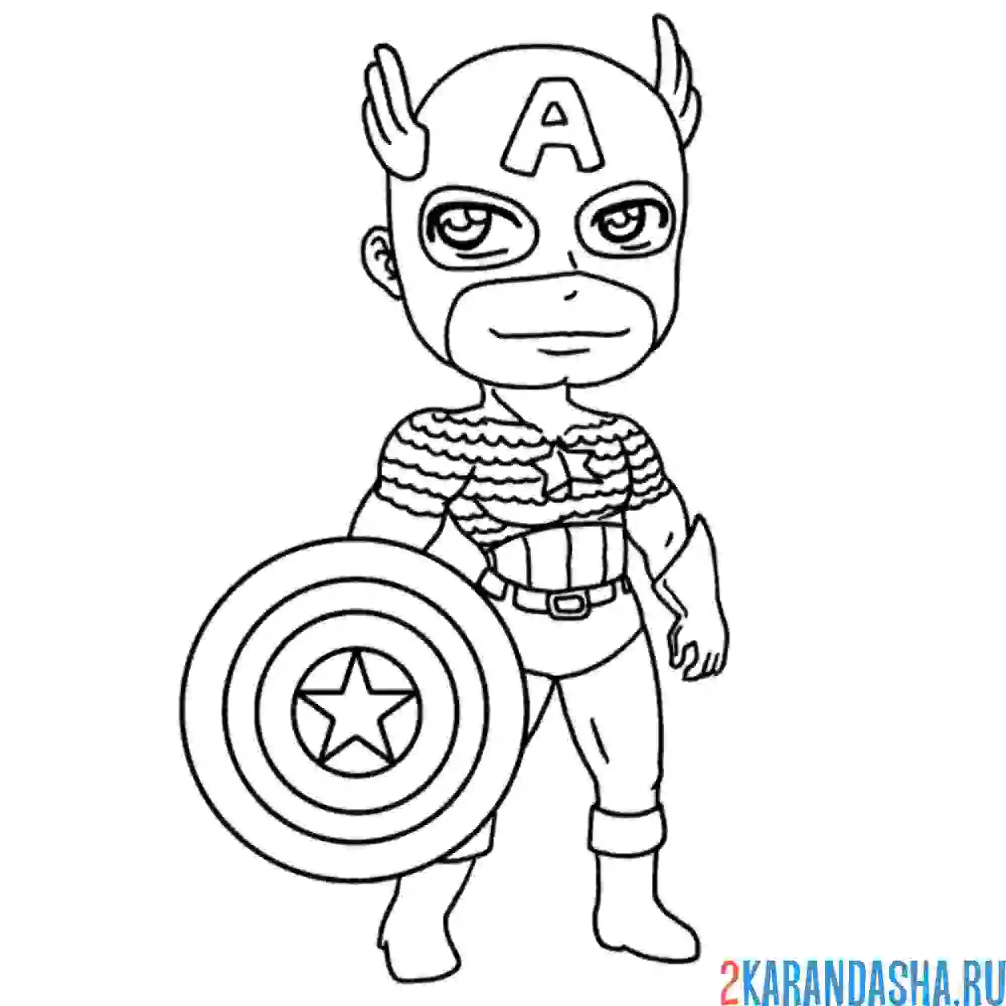 Раскраска мультяшный капитан америка марвел