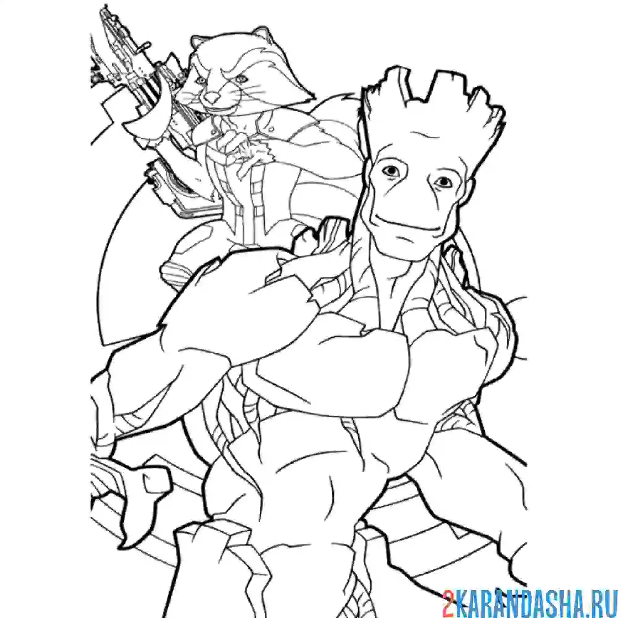 Раскраска марвел грут и енота ракета