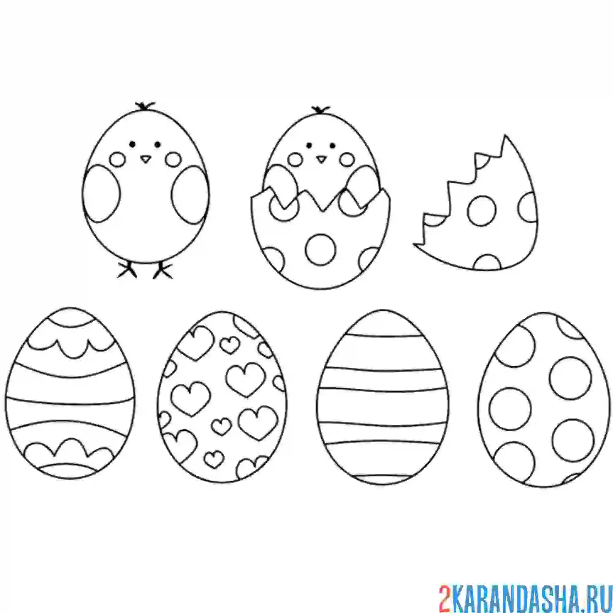 Раскраска цыпленок в разных яичках