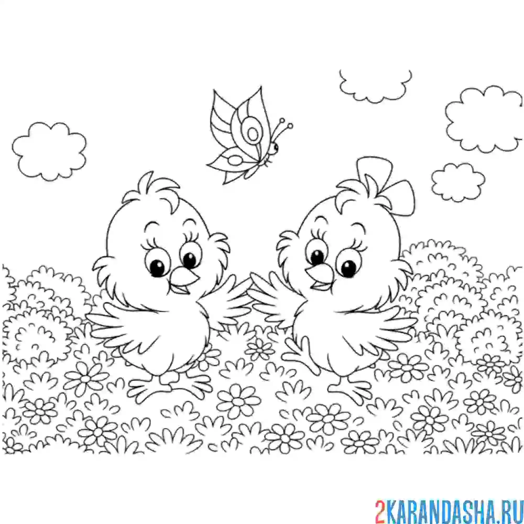 Раскраска цыплята брат и сестра