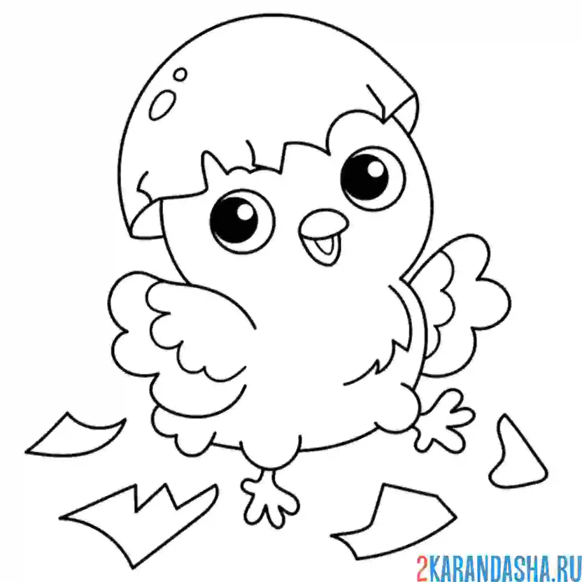 Раскраска цыпленок со скорлупой на голове