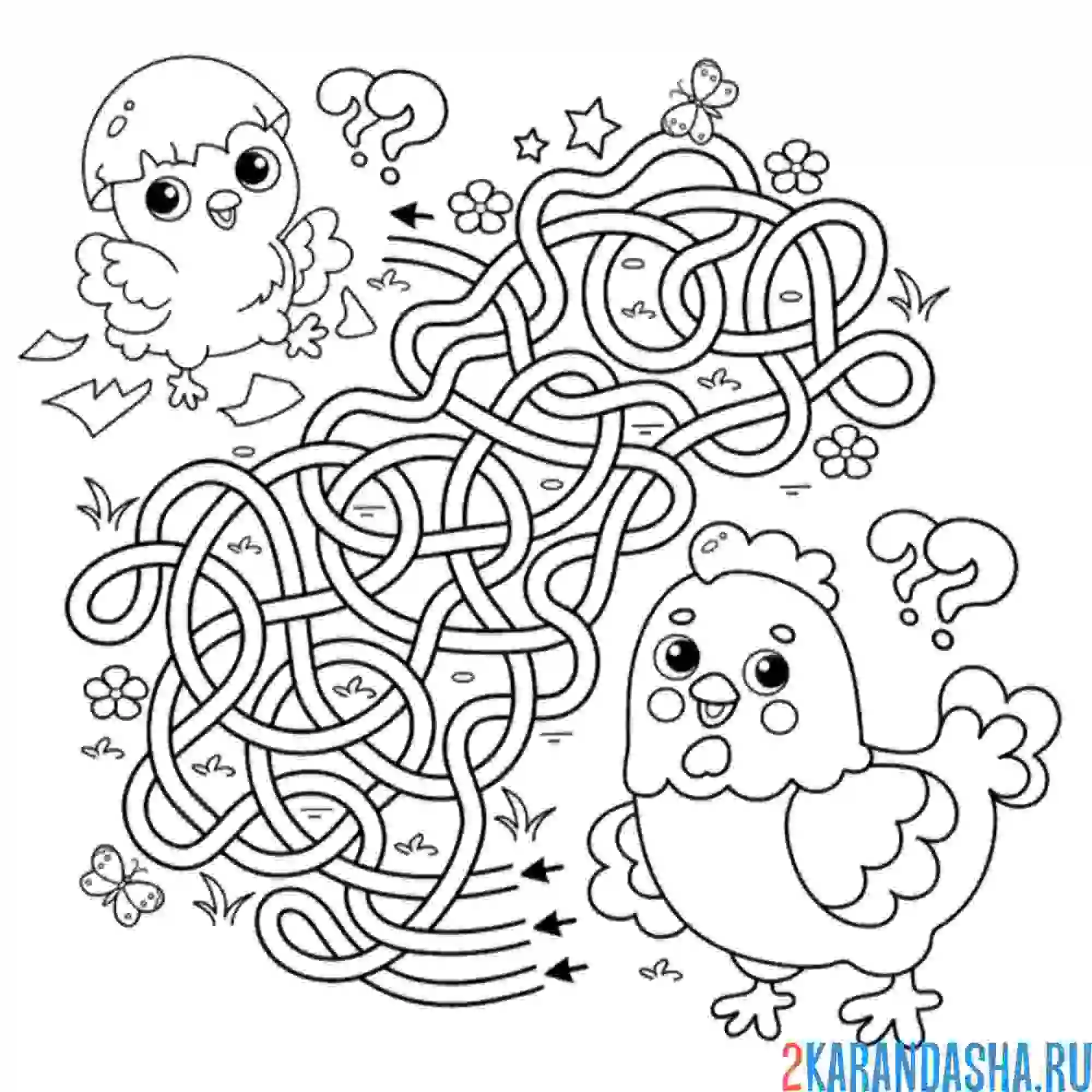 Раскраска лабиринт мама и цыпленок