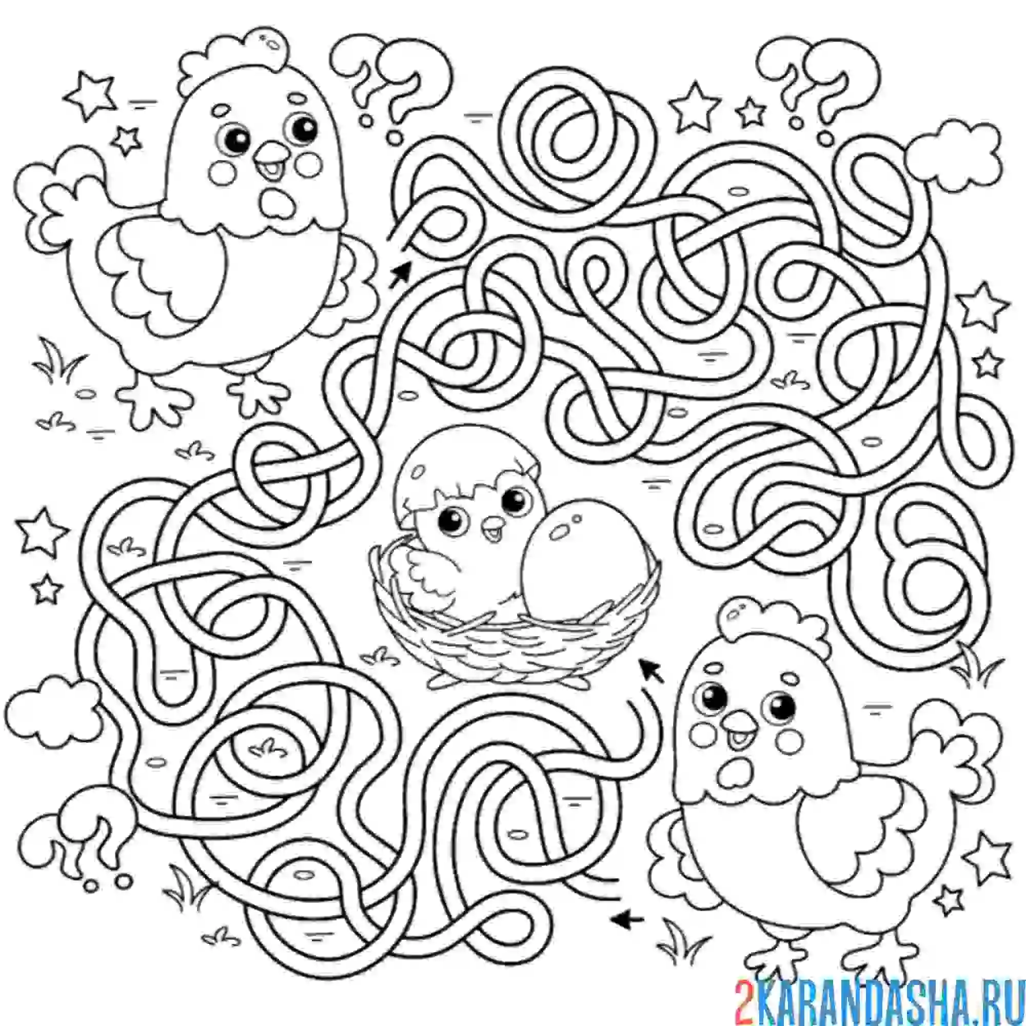Раскраска лабиринт с цыплятами