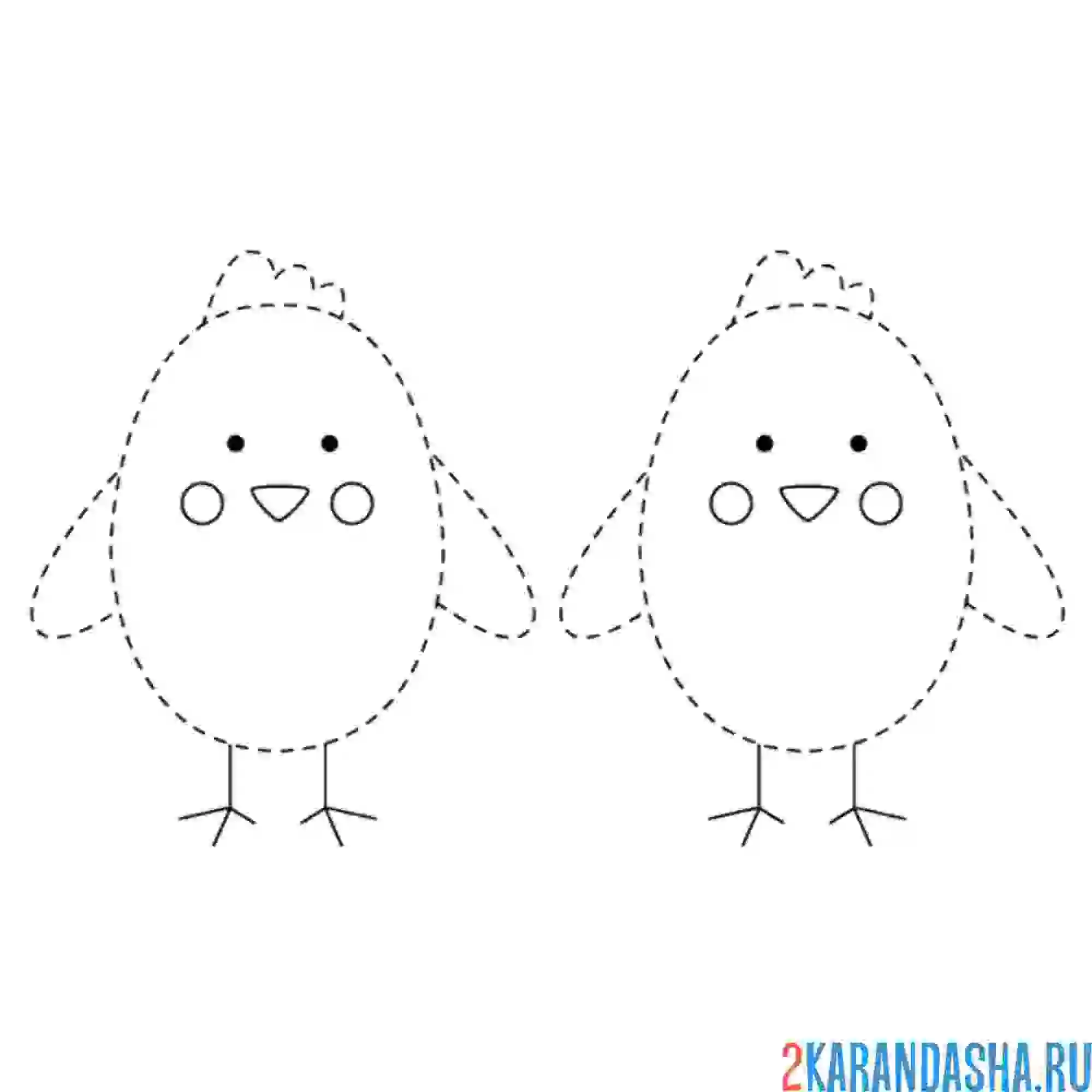 Раскраска два цыпленка обведи линии