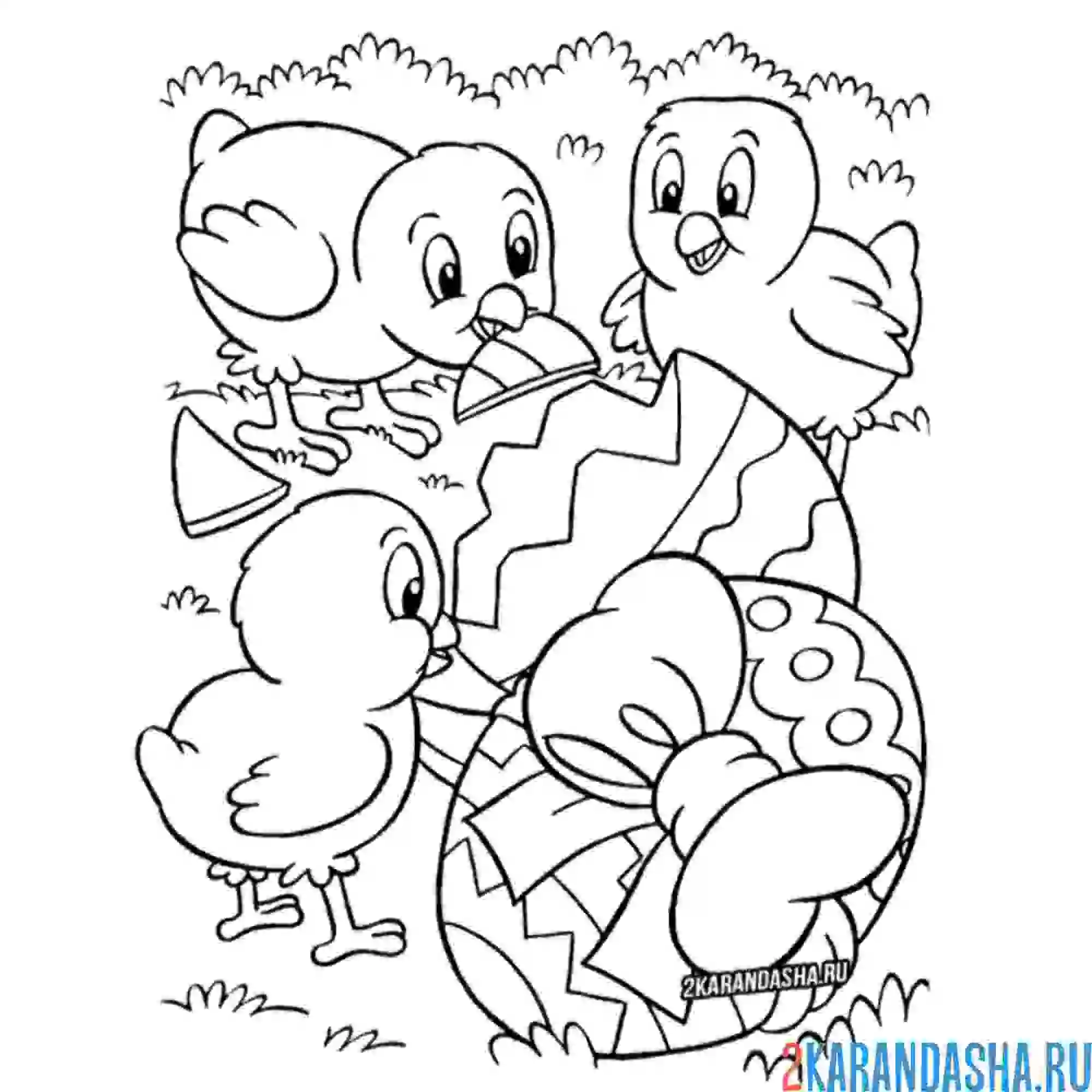 Раскраска цыплята нашли пасхальное яйцо