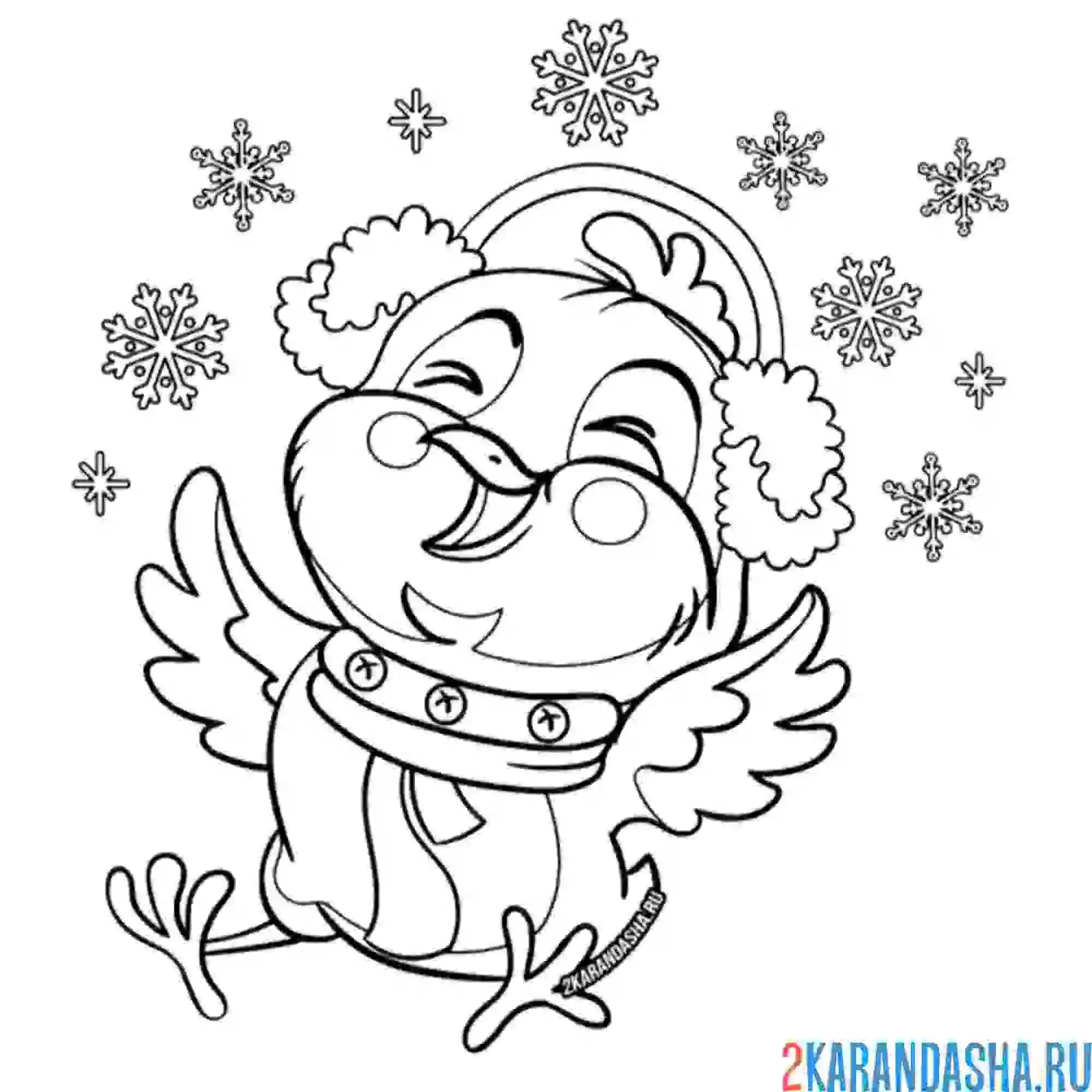 Раскраска цыпленок радуется снегу