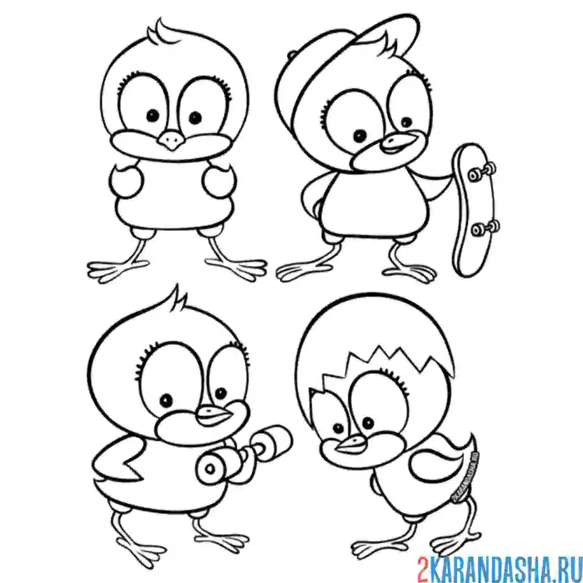 Раскраска нарисованные цыплята разбойники