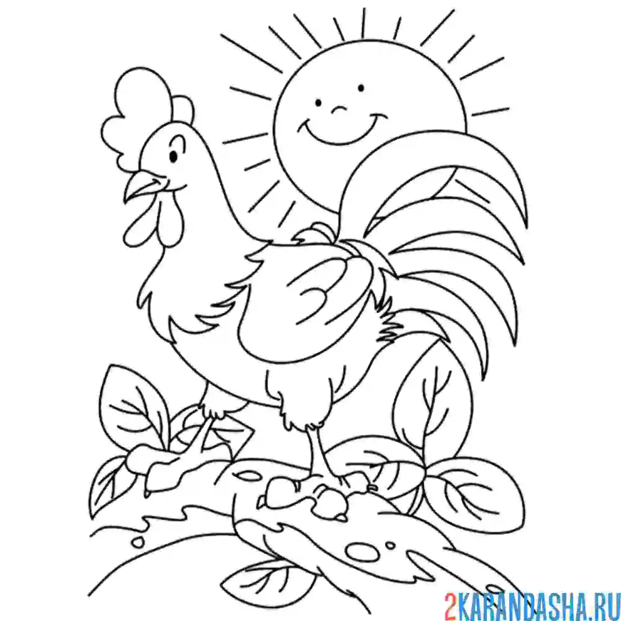 Раскраска петух на заре
