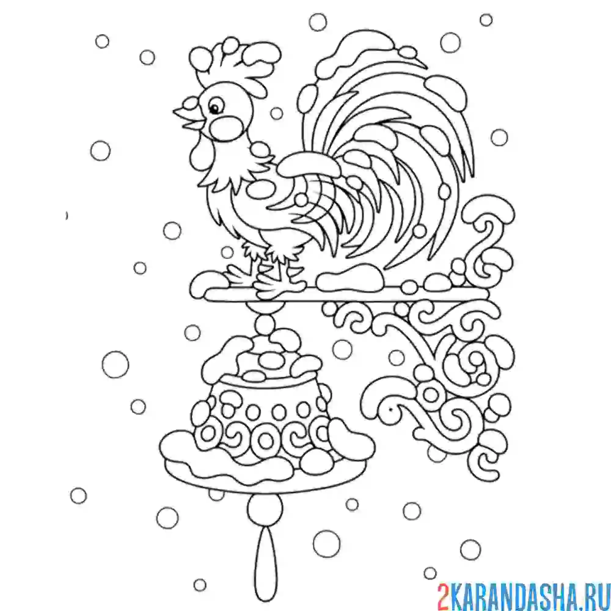 Раскраска зимний петушок